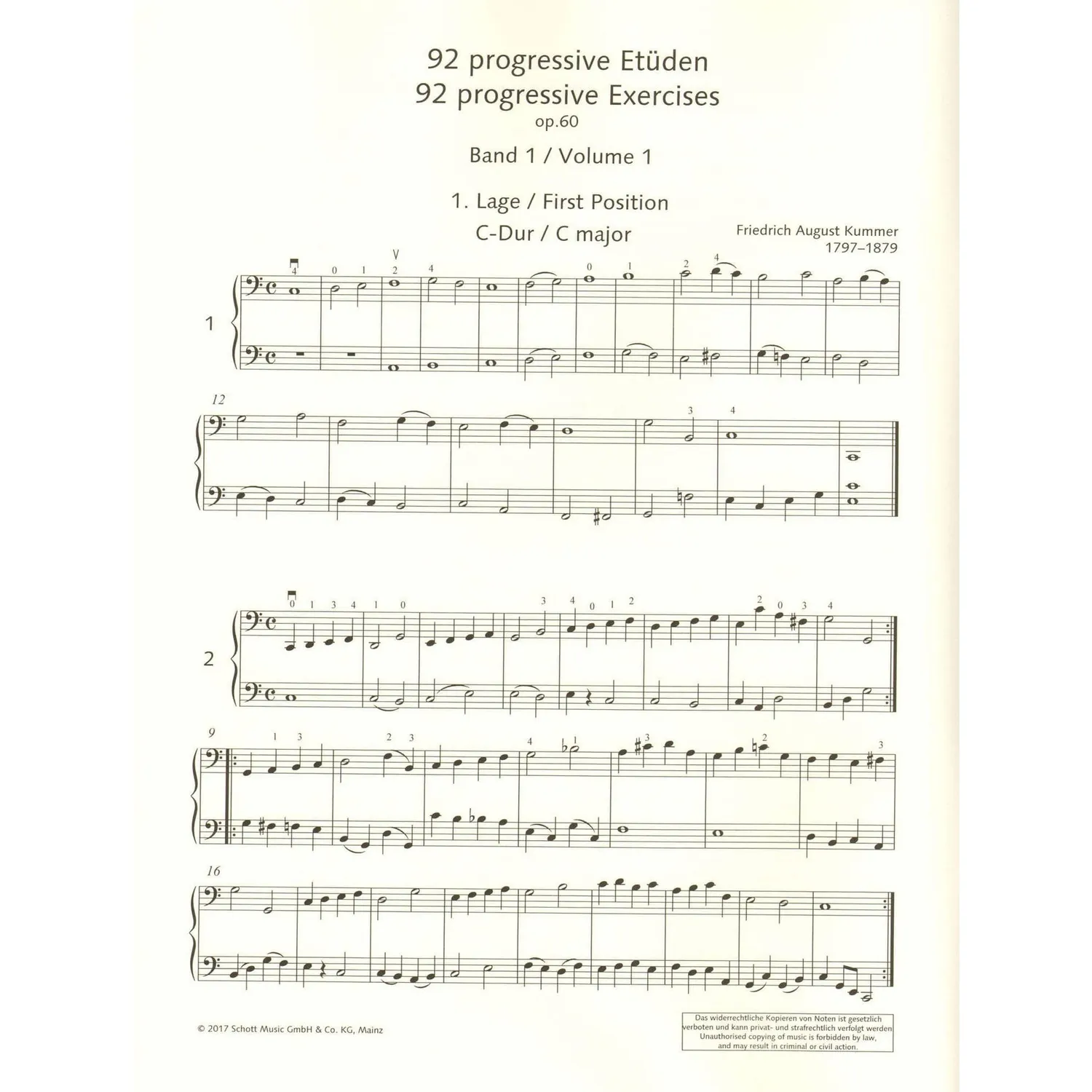 Schott Kummer 92 Etüden Op.60 Heft 1 Noten Cello