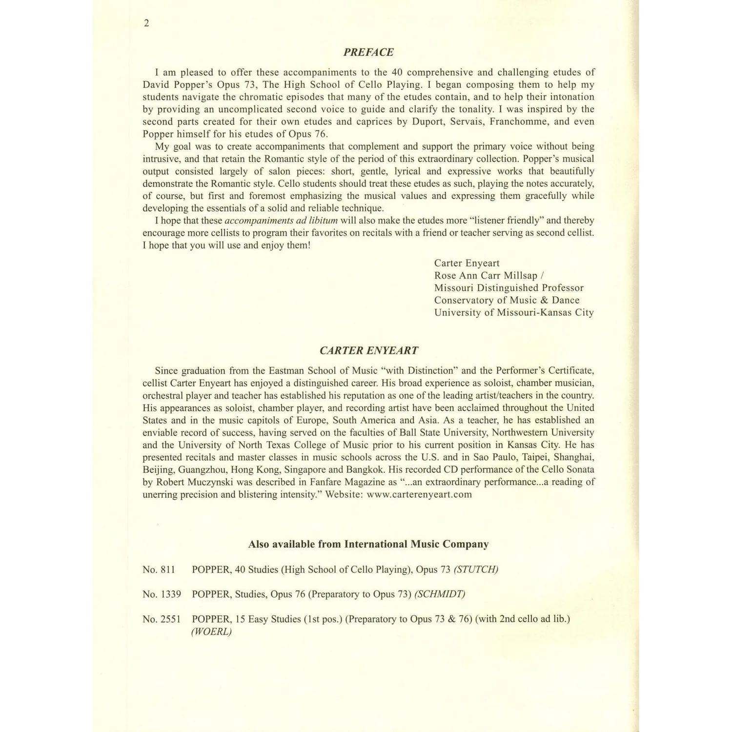 Enyeart Popper Cello Begleitung Op.73 Noten 2.Cello