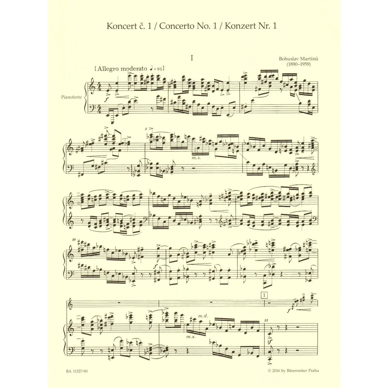 Bärenreiter Martinů Konzert Nr.1 Noten Violine Klavier