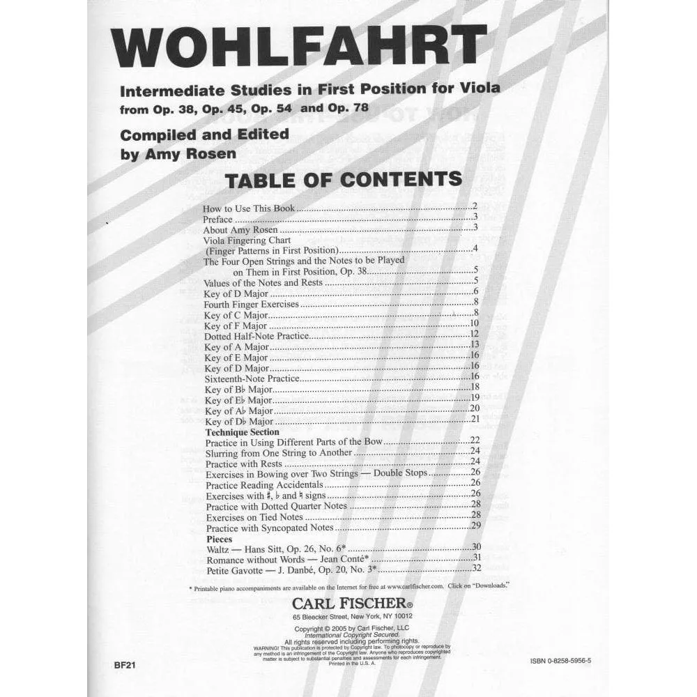 Shar Music Wohlfahrt Intermediate Studies Viola 1. Lage Rosen