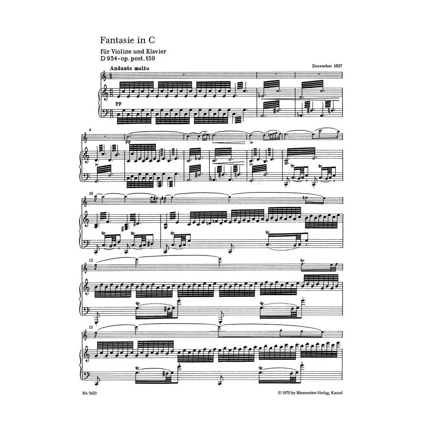 Bärenreiter Schubert Fantasie C-Dur Op.159 D934 Noten Violine Urtext