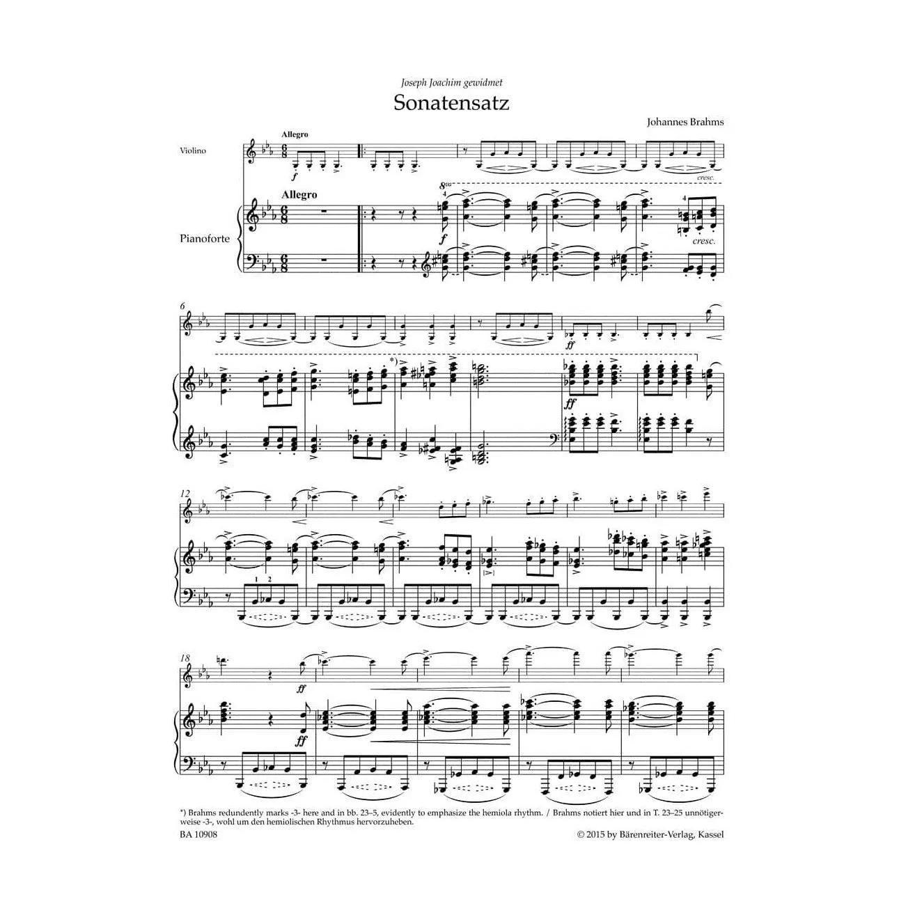 Bärenreiter Brahms FAE-Sonate c-moll WoO 2 Noten Violine Urtext