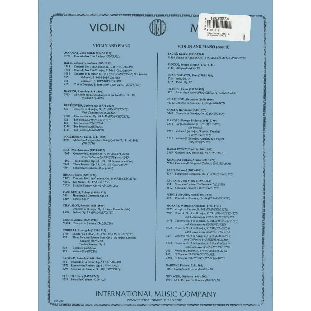 Shar Music Corelli 12 Sonaten Op 5 Vol 1 Violine Noten