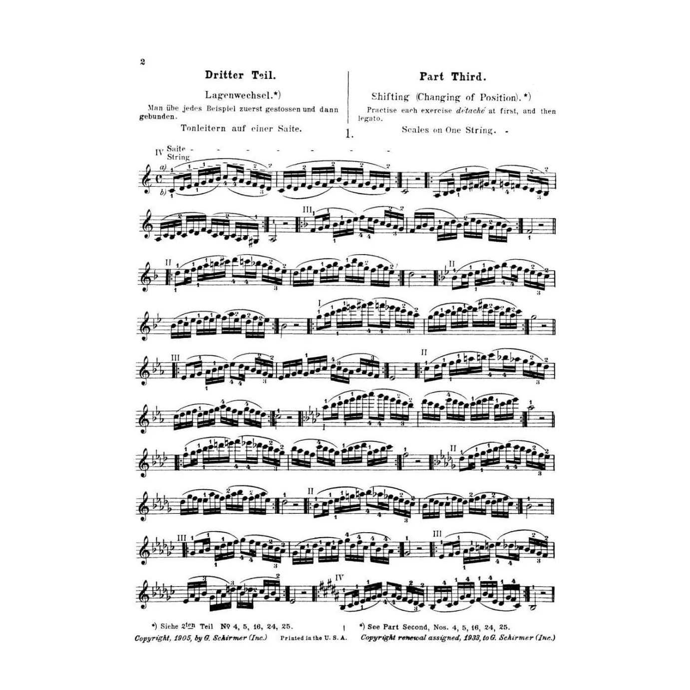 Sevcik School of Violin Technics Op 1 Book 3 Etüden Lagenwechsel