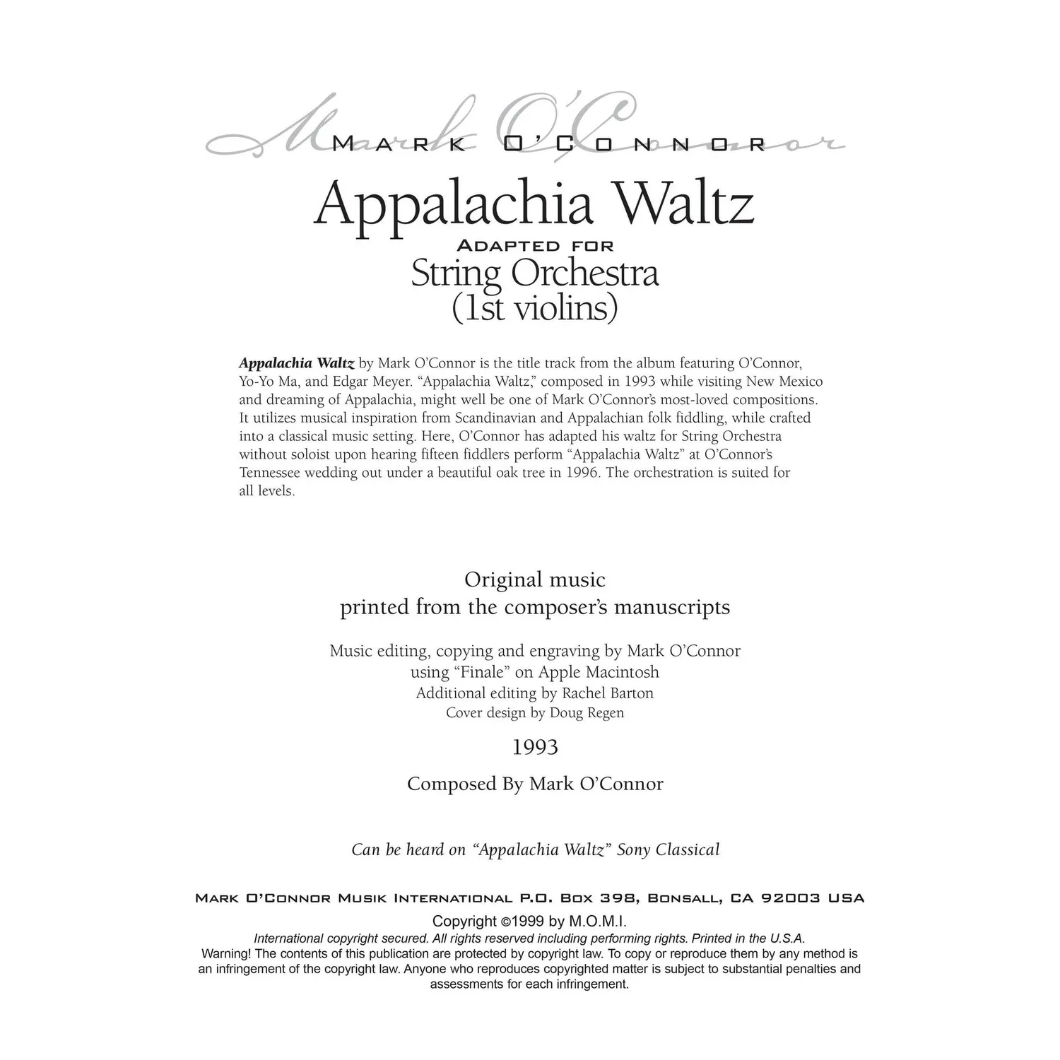 Mark O'Connor Appalachia Waltz Noten Streichorchester Download