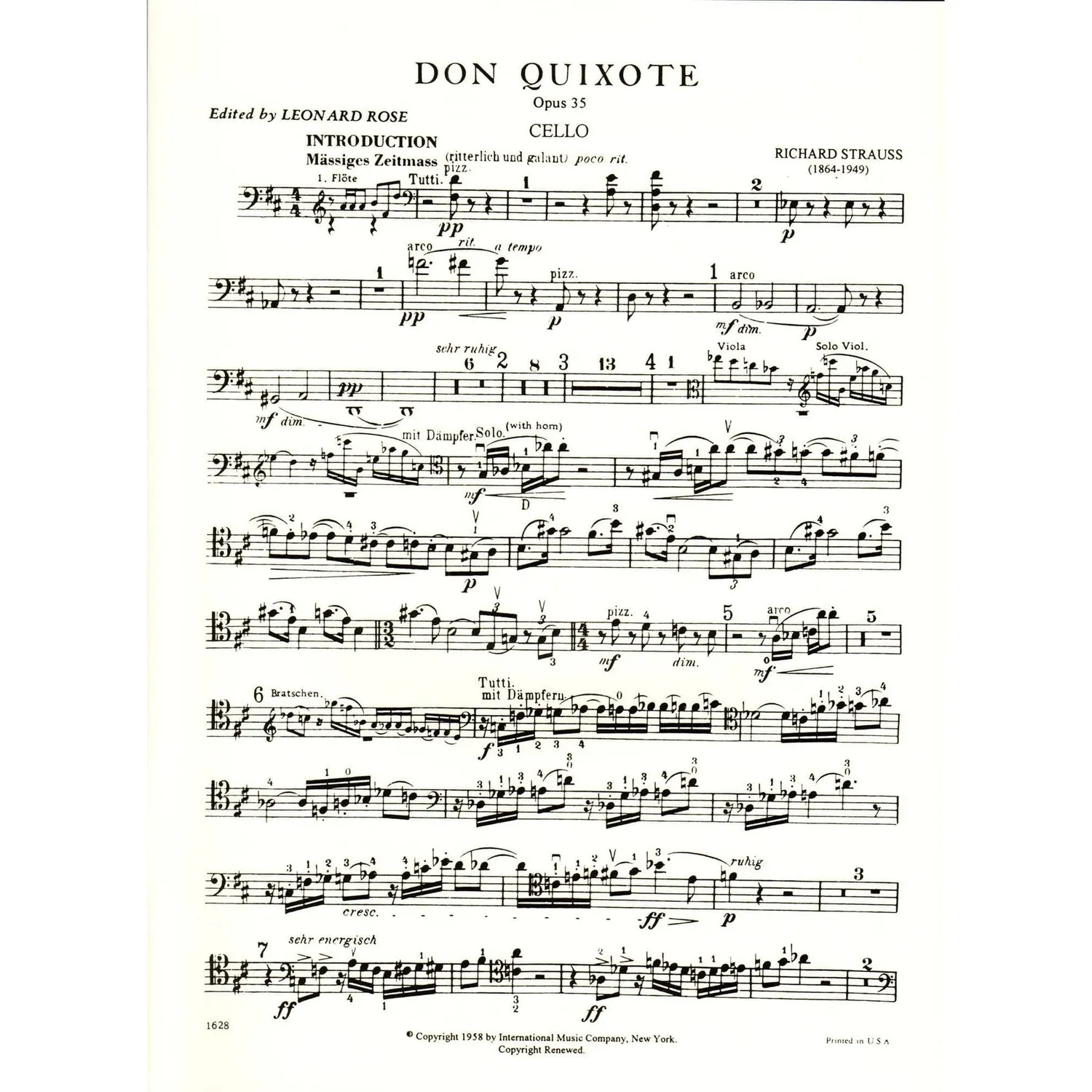 Shar Music Strauss Don Quixote Op 35 Cello-Noten Rose