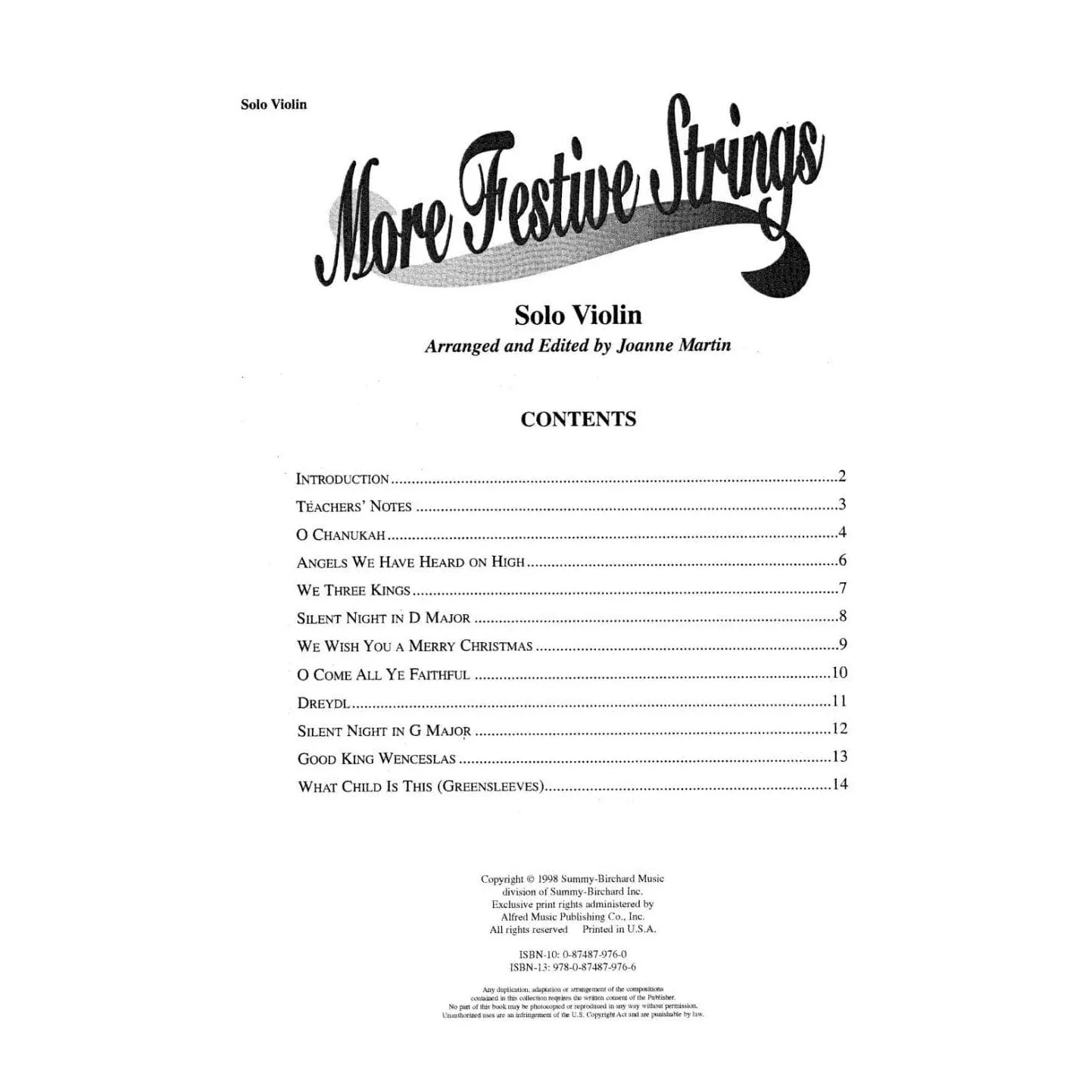 Shar Music Martin More Festive Strings Violinenoten Solo