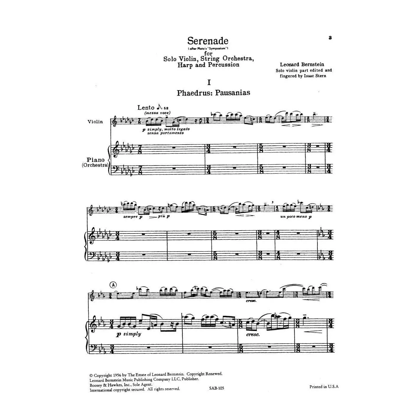 Bernstein Serenade Violine Noten mit Klavier