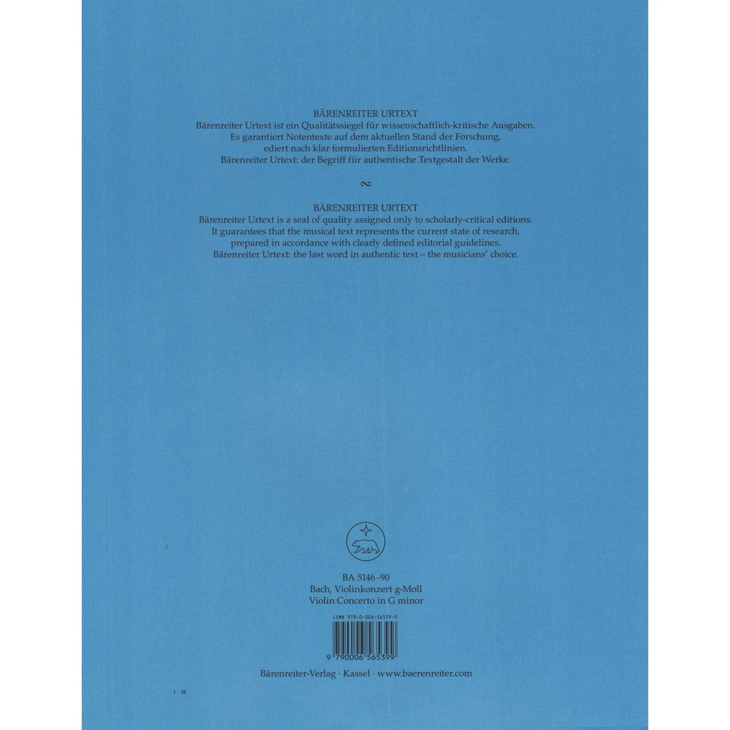 Bärenreiter Bach Konzert g-Moll BWV 1056 Noten