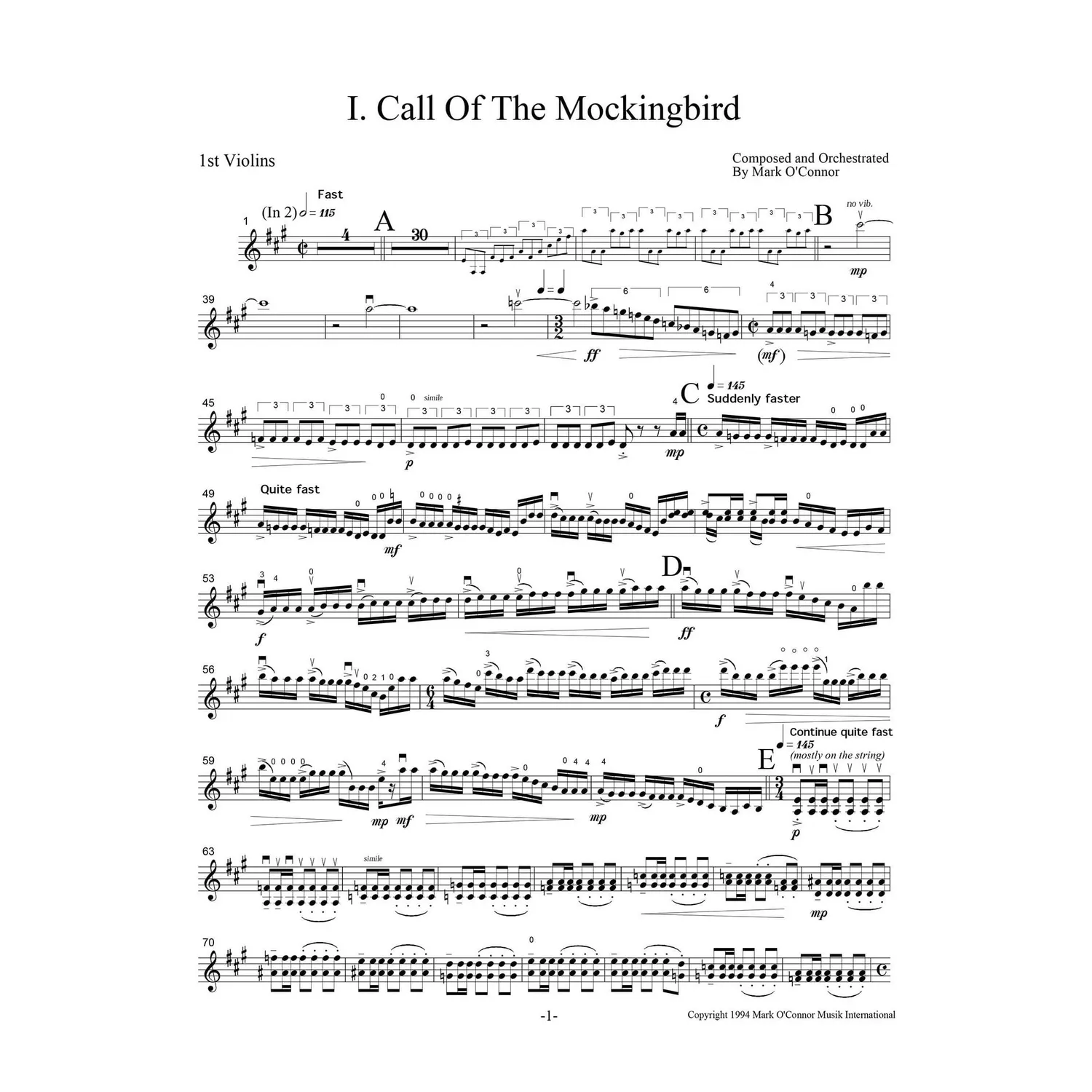 O'Connor Three Pieces Violine Orchester Streichstimmen Download