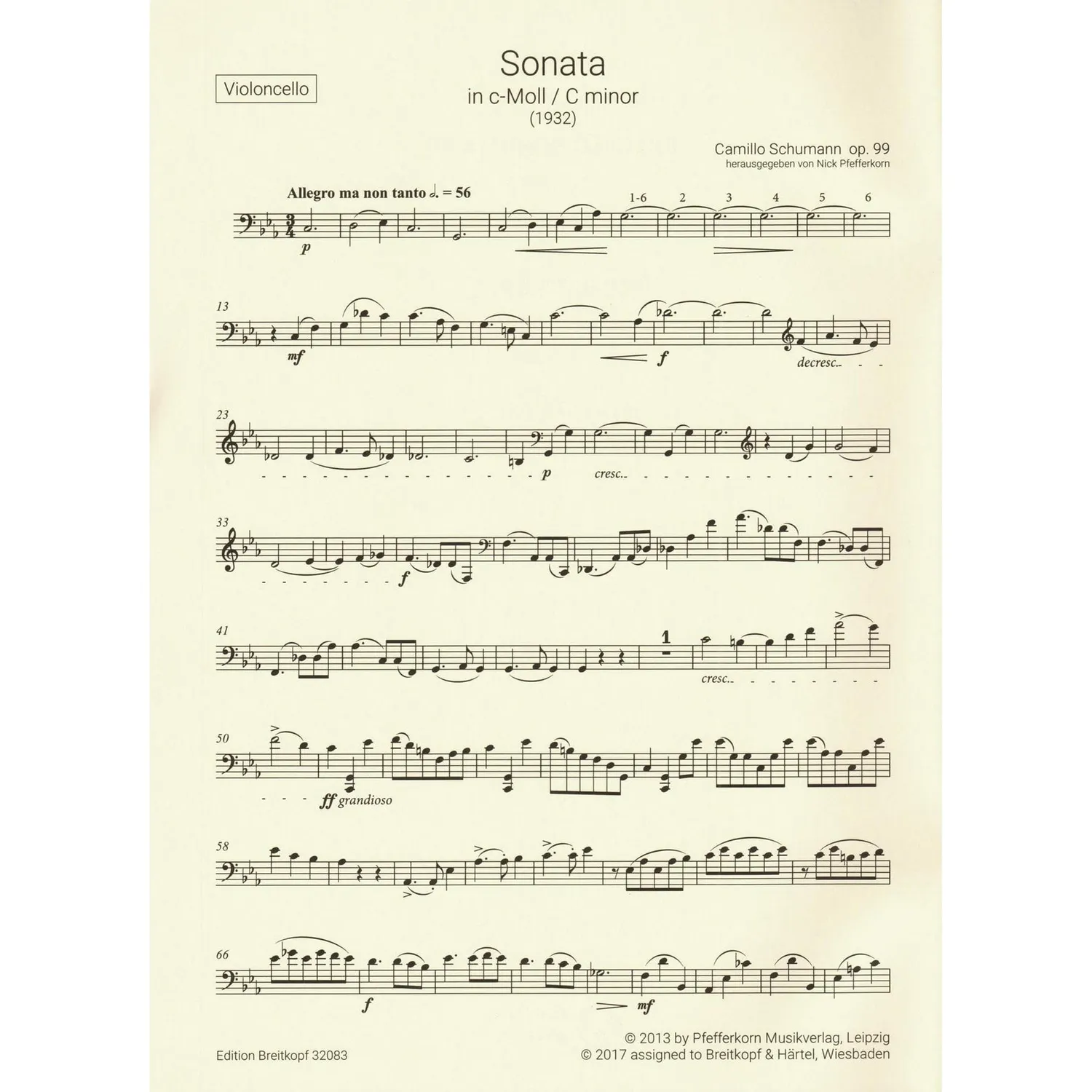 Breitkopf Schumann Sonate Nr.2 c-moll Op.99 Cello Noten