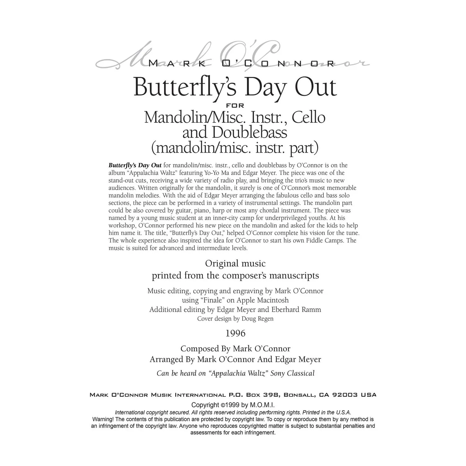 Mark O'Connor Butterfly's Day Out Noten-Download Mandoline Cello Bass