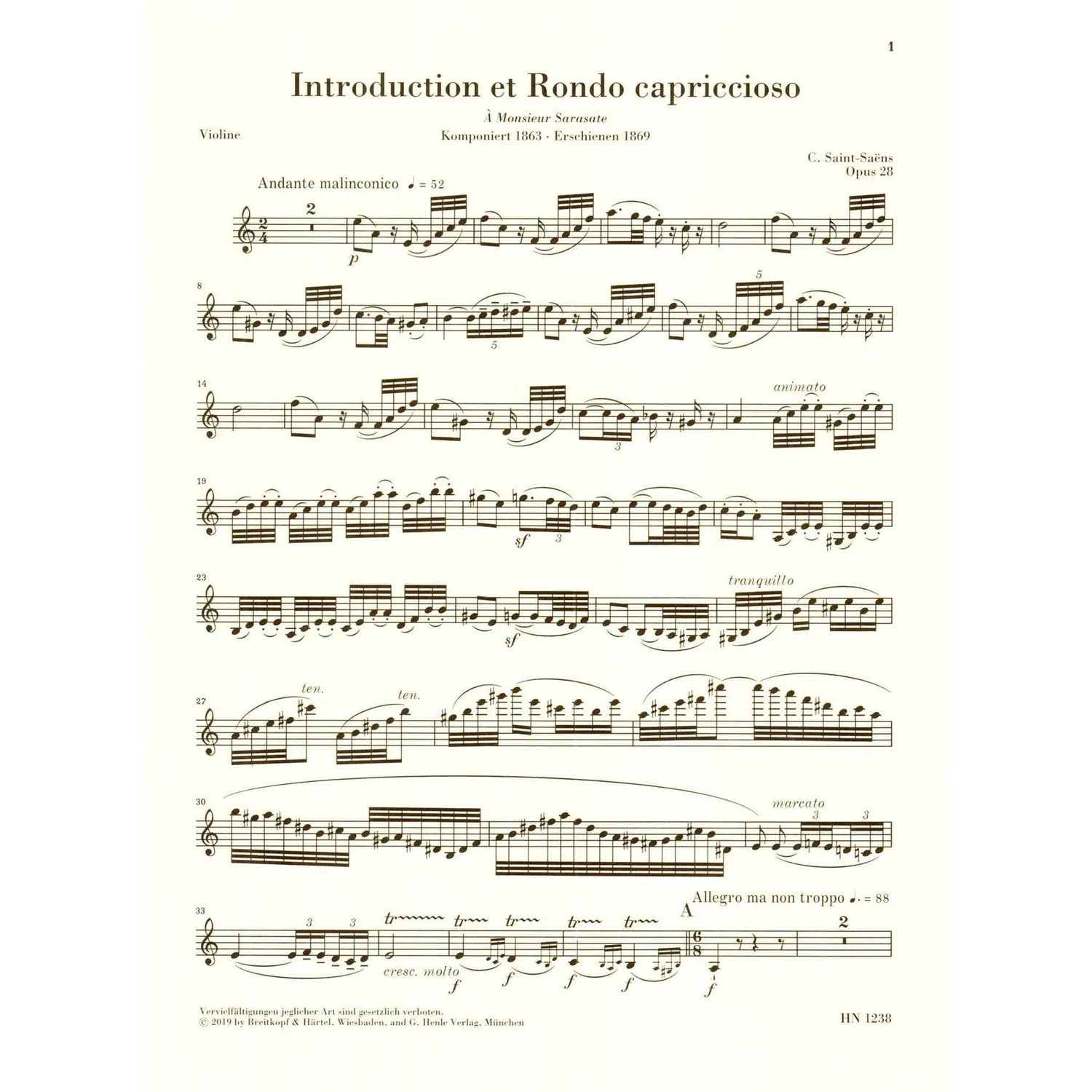 Henle Urtext Saint-Saëns Rondo capriccioso Noten Violine Klavier