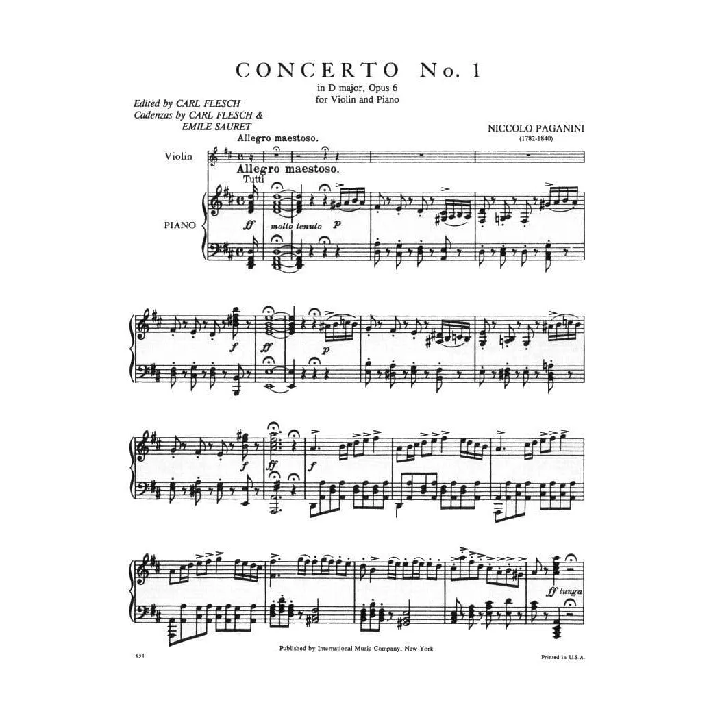 International Paganini Konzert Nr.1 D-Dur op.6 Noten Violine