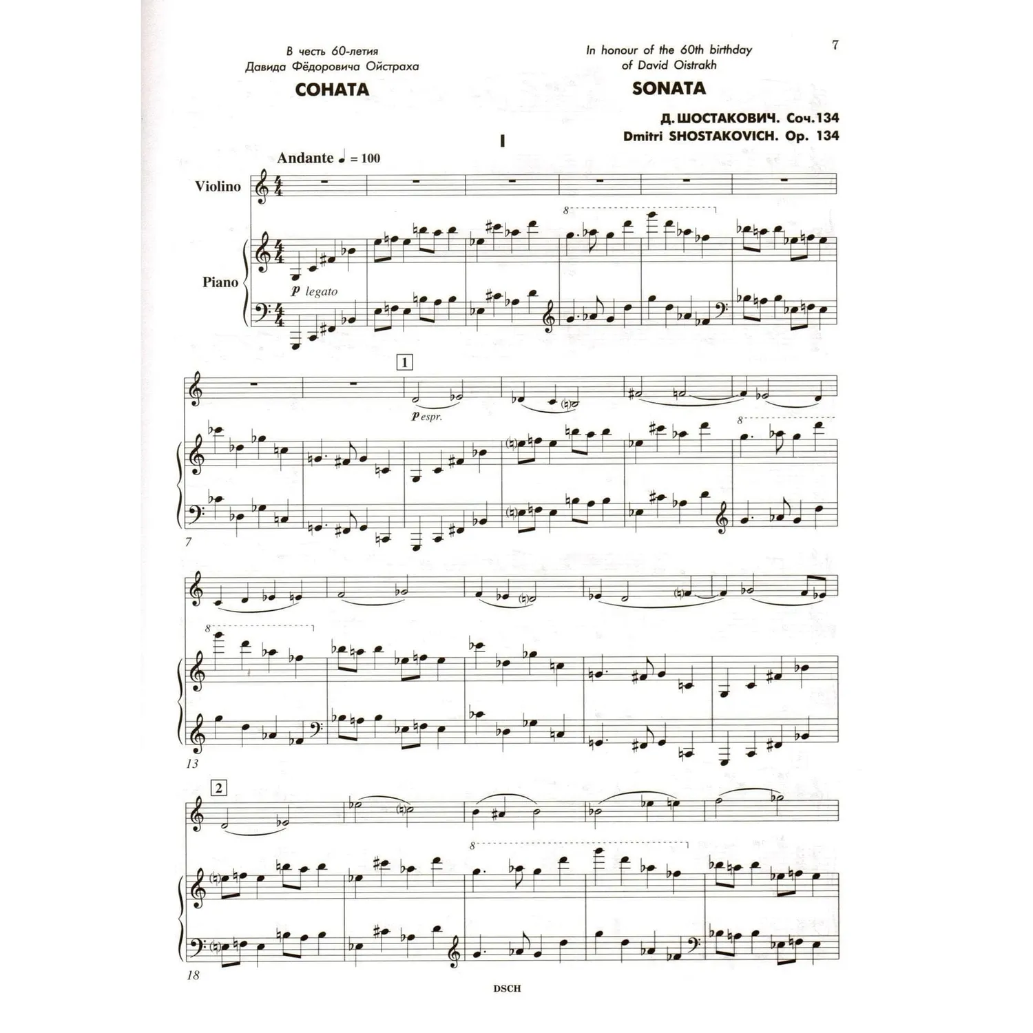 DSCH Schostakowitsch Sonate Op.134 Noten Violine Klavier