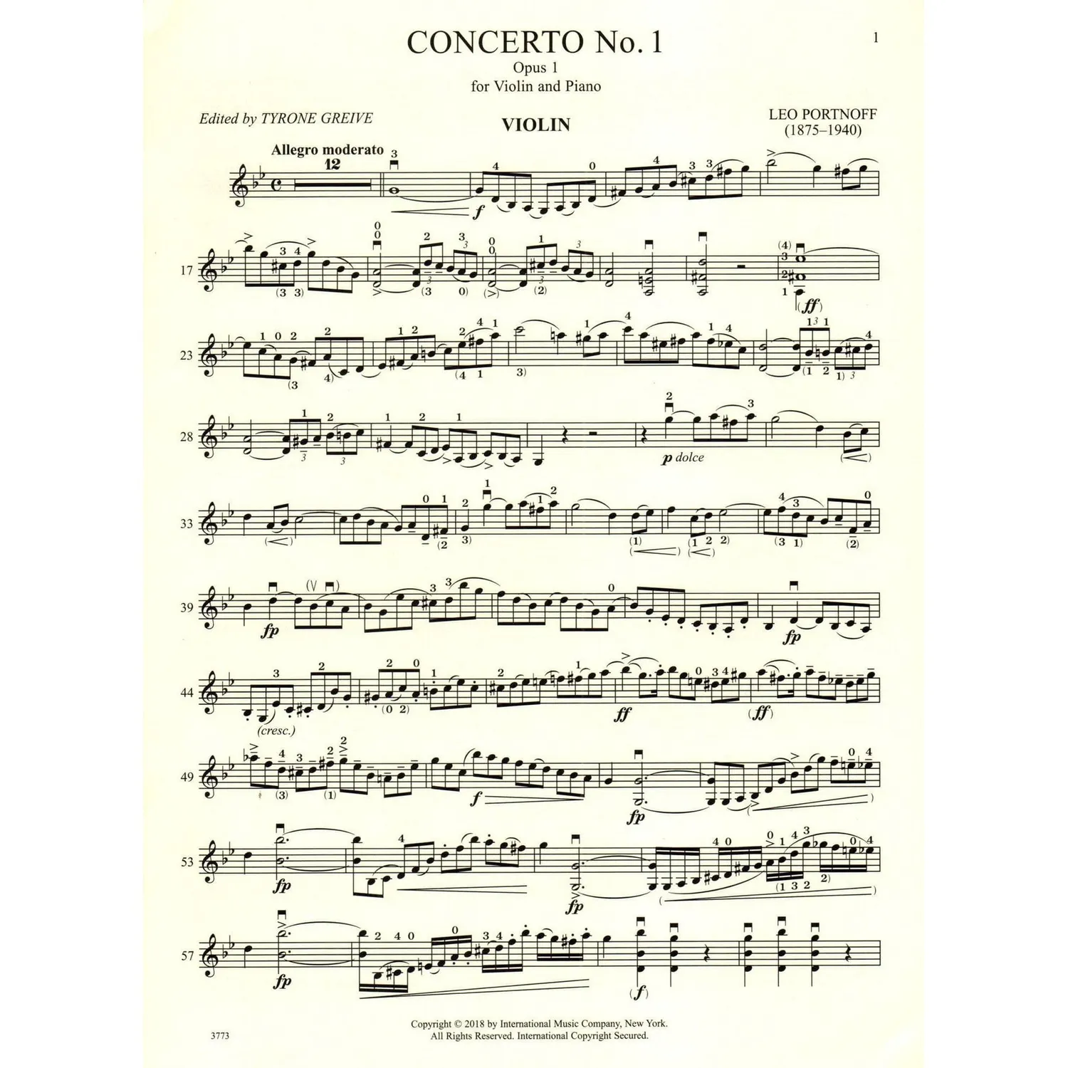 International Portnoff Concerto Nr 1 Op 1 Noten Violine Klavier