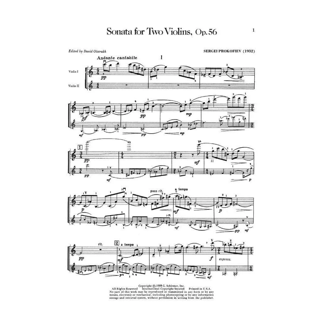 Prokofiev Sonate Op 56 2 Violinen Noten Oistrach Schirmer