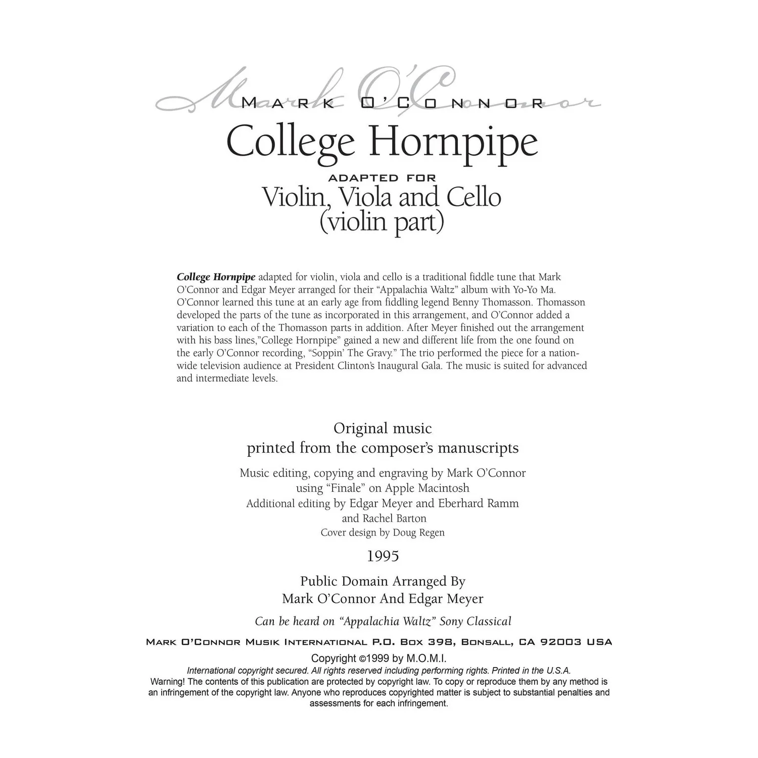 Mark O'Connor College Hornpipe Violine Noten Download Trio