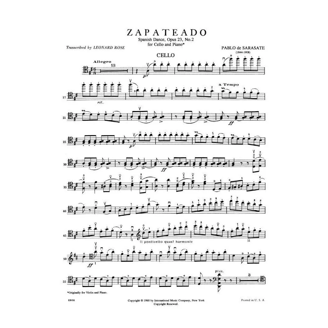 Sarasate Zapateado op.23 Nr.2 Cello Klavier Noten