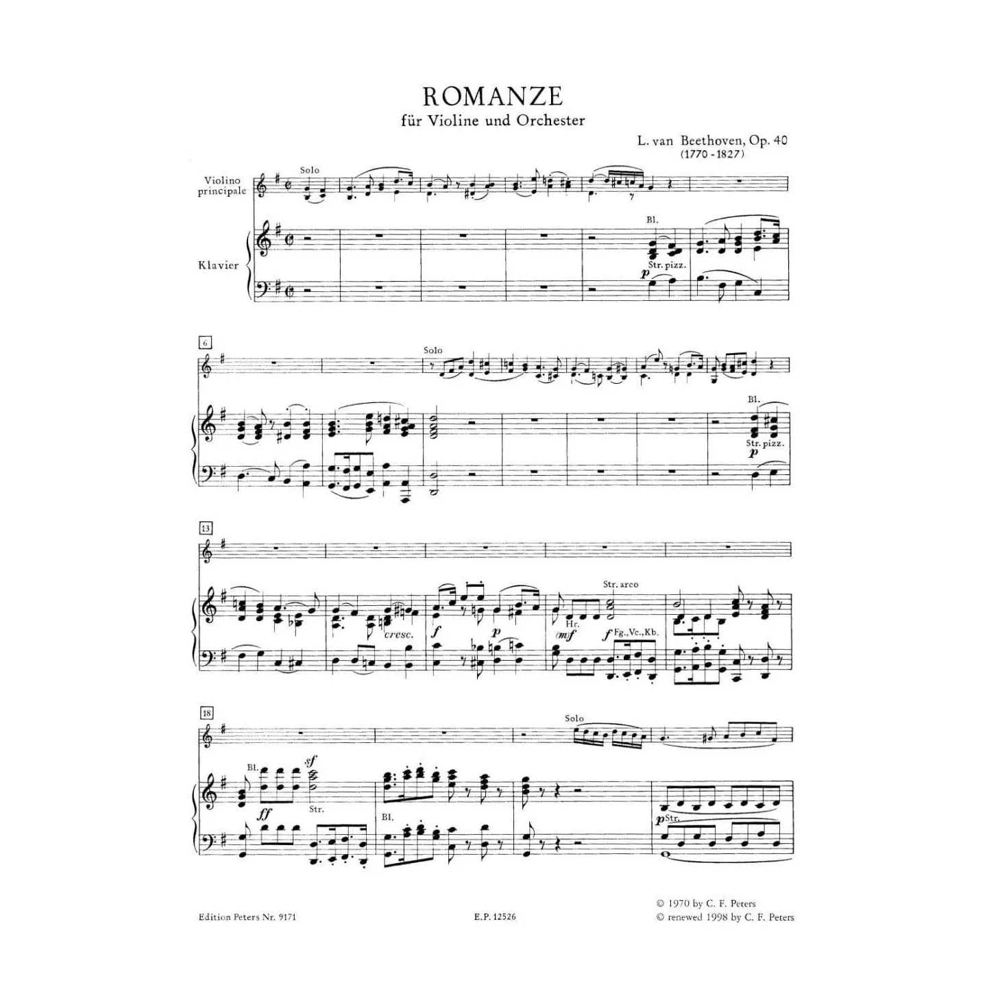 Beethoven Zwei Romanzen Op. 40/50 Noten für Violine und Klavier