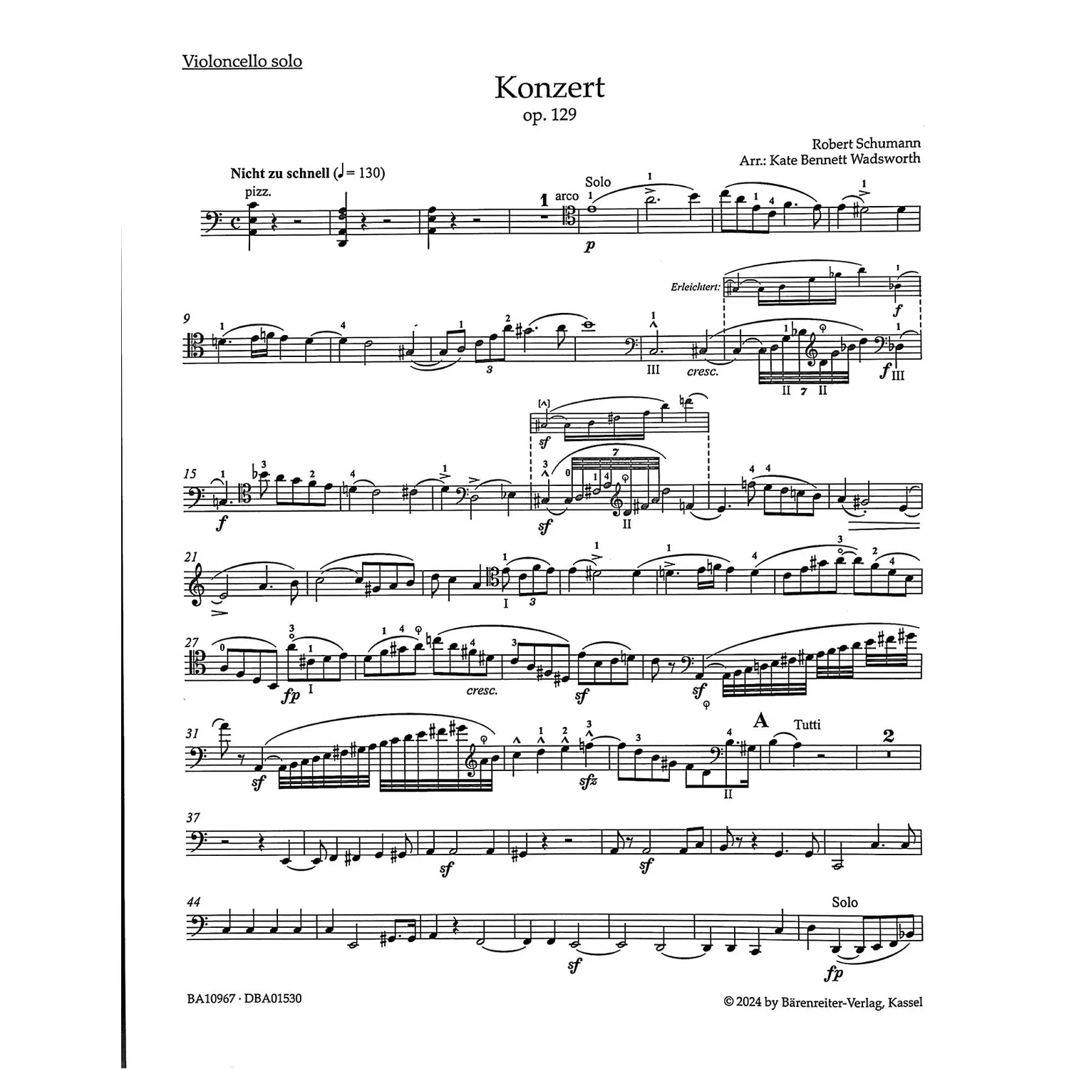 Bärenreiter Schumann Cellokonzert a-moll op. 129 Noten