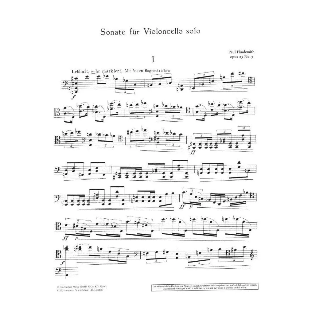 Shar Music Schott Hindemith Sonate Op.25 Nr.3 Noten Cello solo