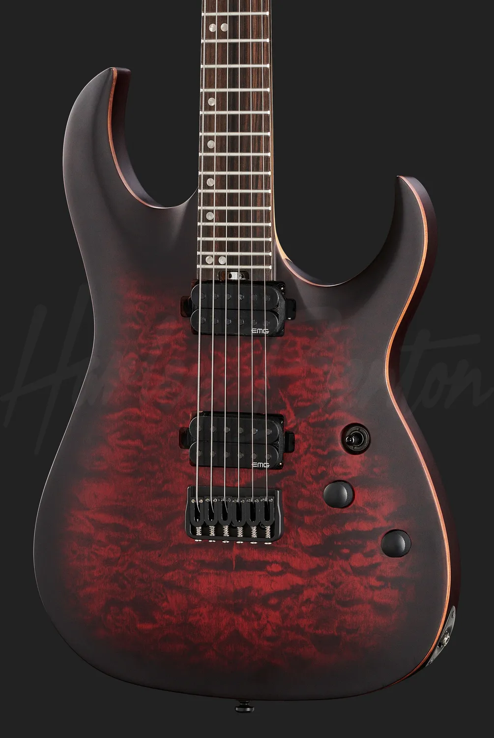 Harley Benton Amarok-6 E-Gitarre Black Red Quilted Burst aktiv