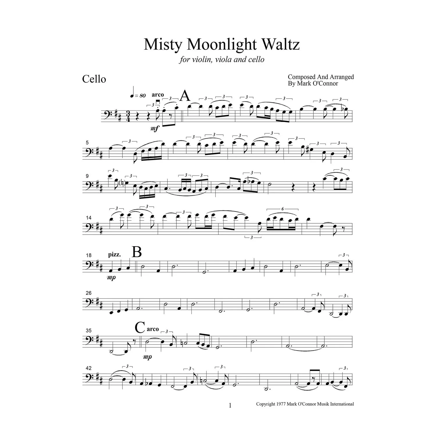 O'Connor Misty Moonlight Waltz Cello-Noten Download