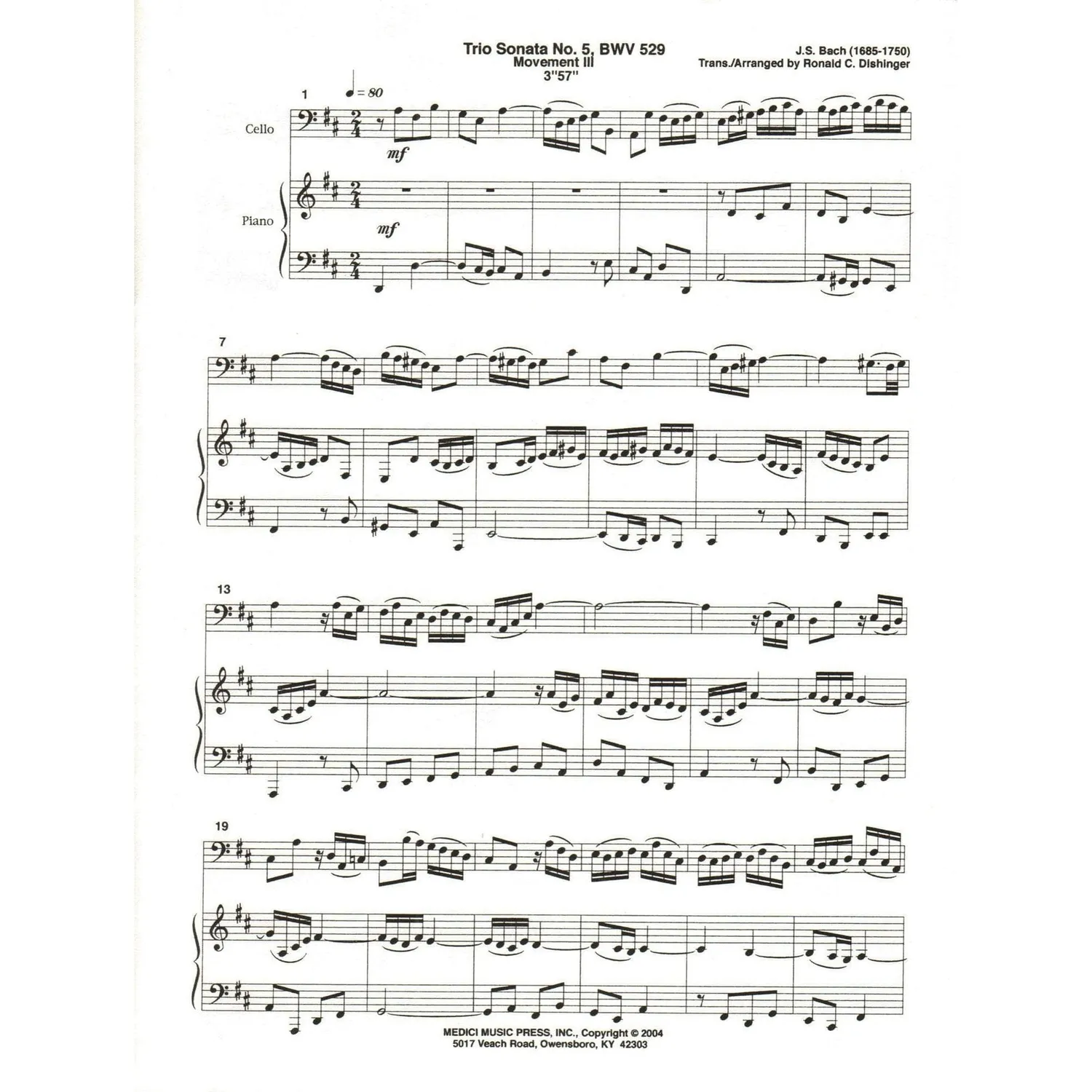 Medici Bach Triosonate Nr.5 BWV529 Cellonoten Cello Klavier