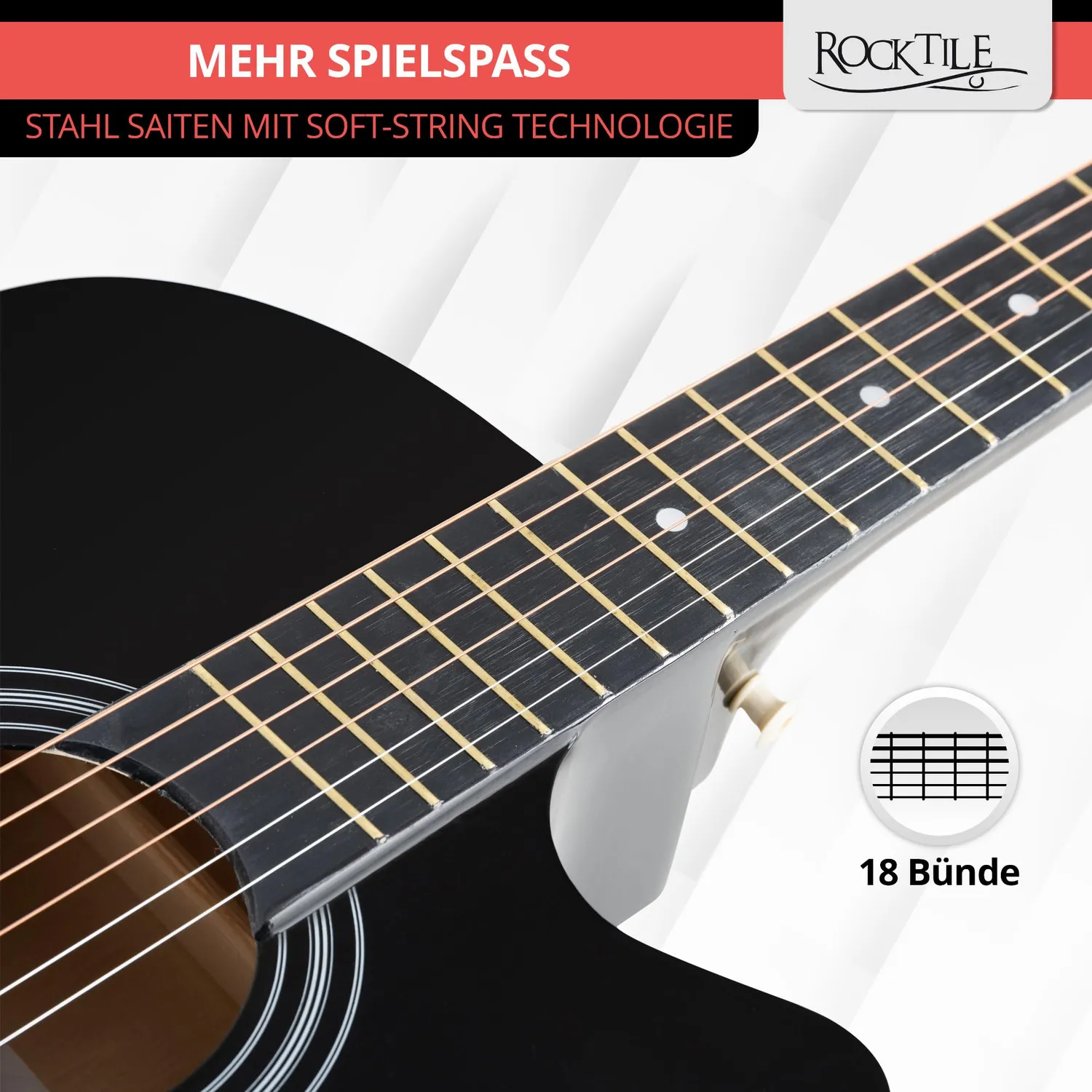 Rocktile WSD-5C-BK Slim Westerngitarre Set Schwarz Dreadnought