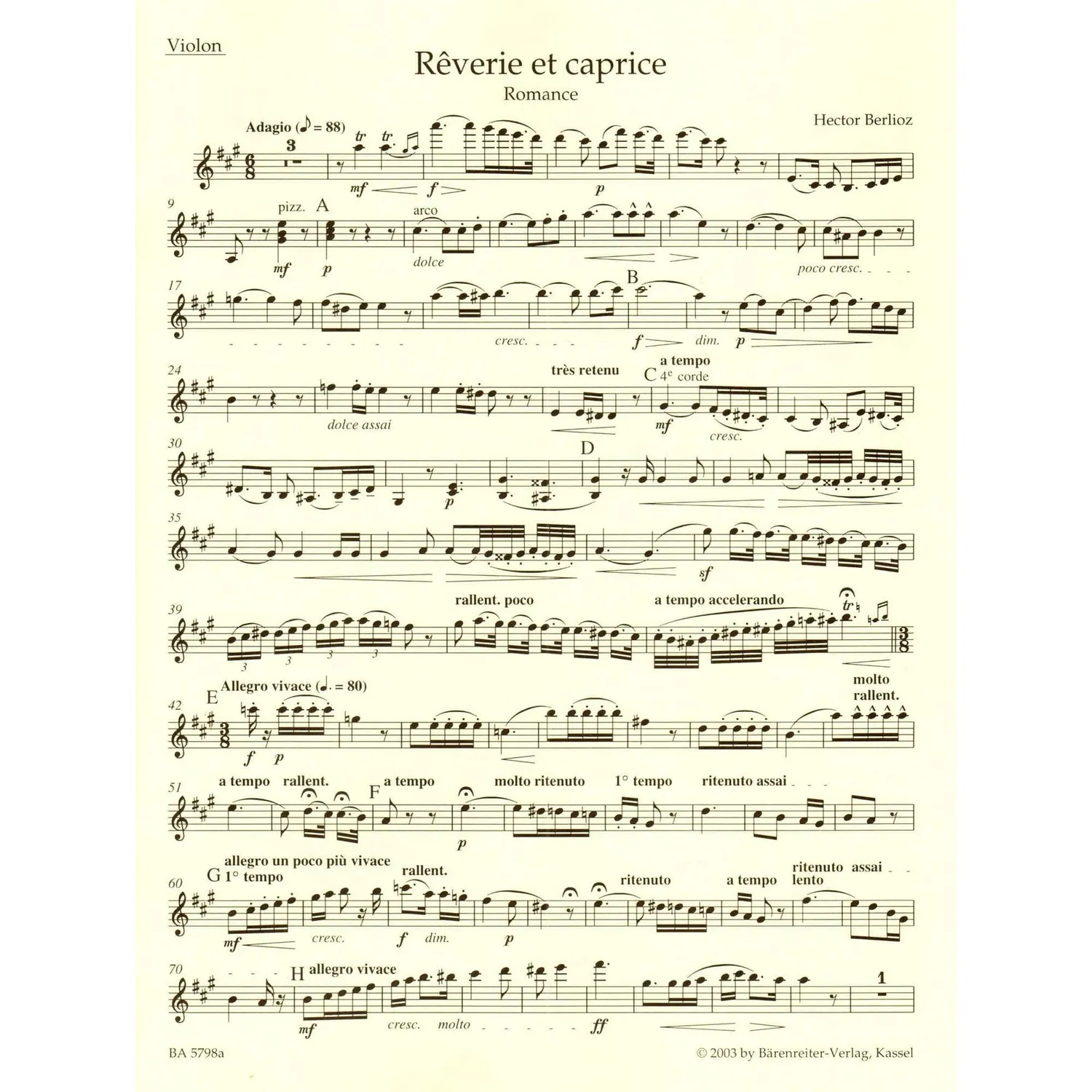 Berlioz Reverie et Caprice Violine Noten mit Klavier