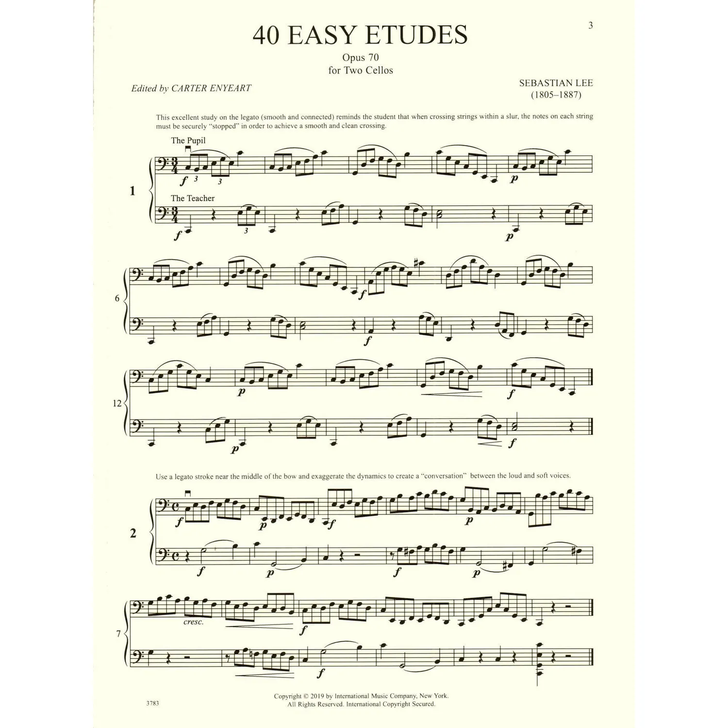 Shar Music Lee 40 Easy Etudes Op 70 Cello-Noten Duo