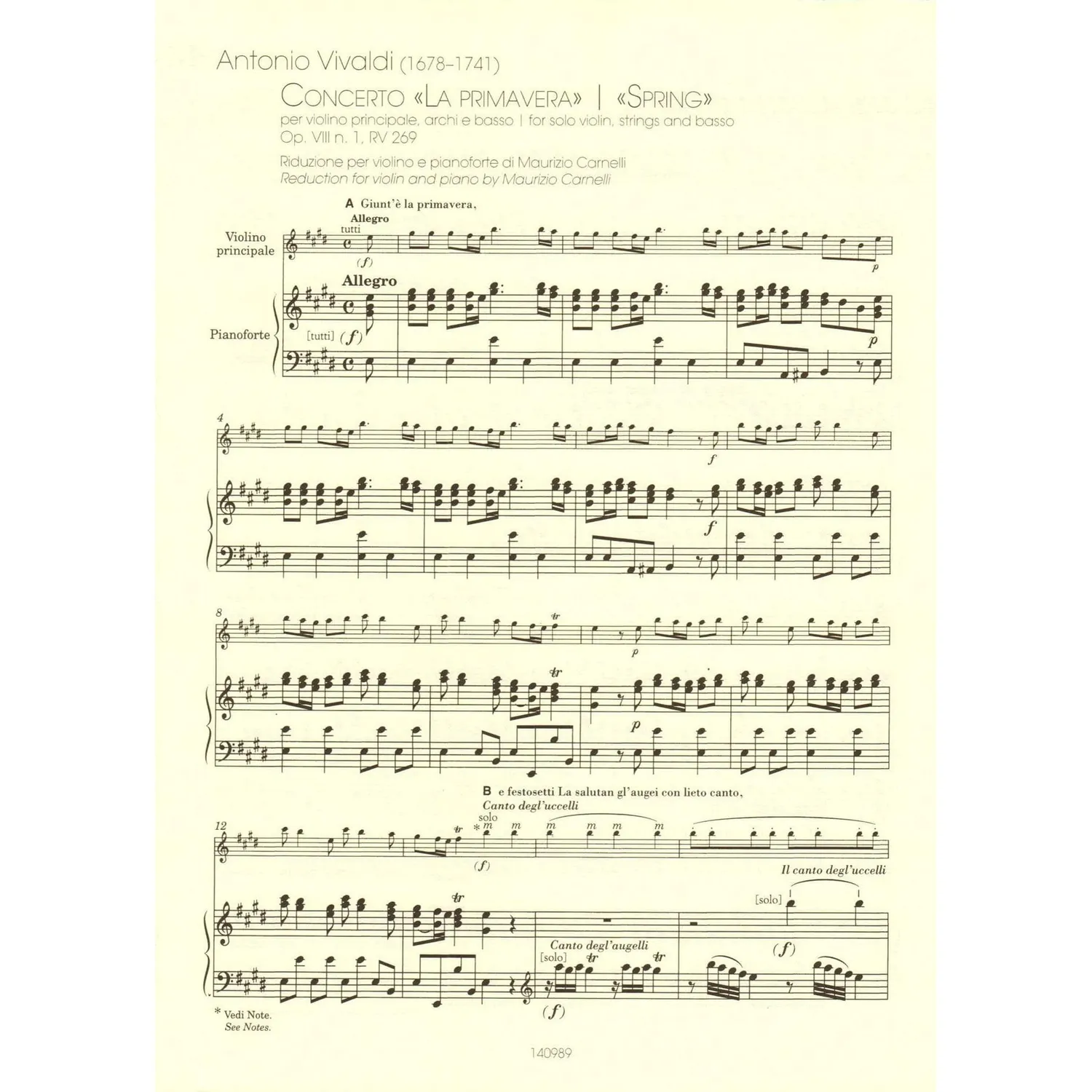 Vivaldi Vier Jahreszeiten Noten Violine Klavier komplett