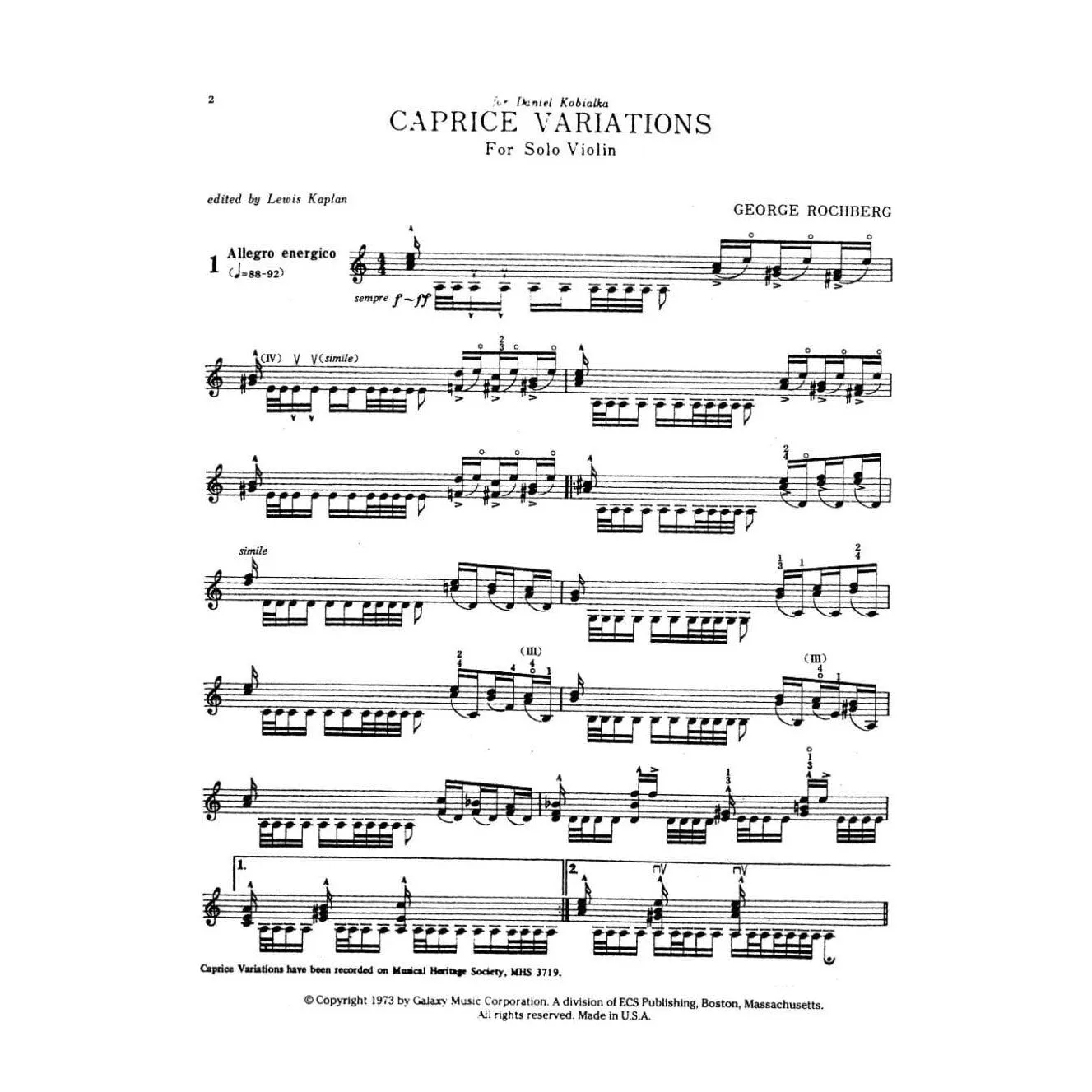 Rochberg Caprice Variations Violine Noten Galaxy
