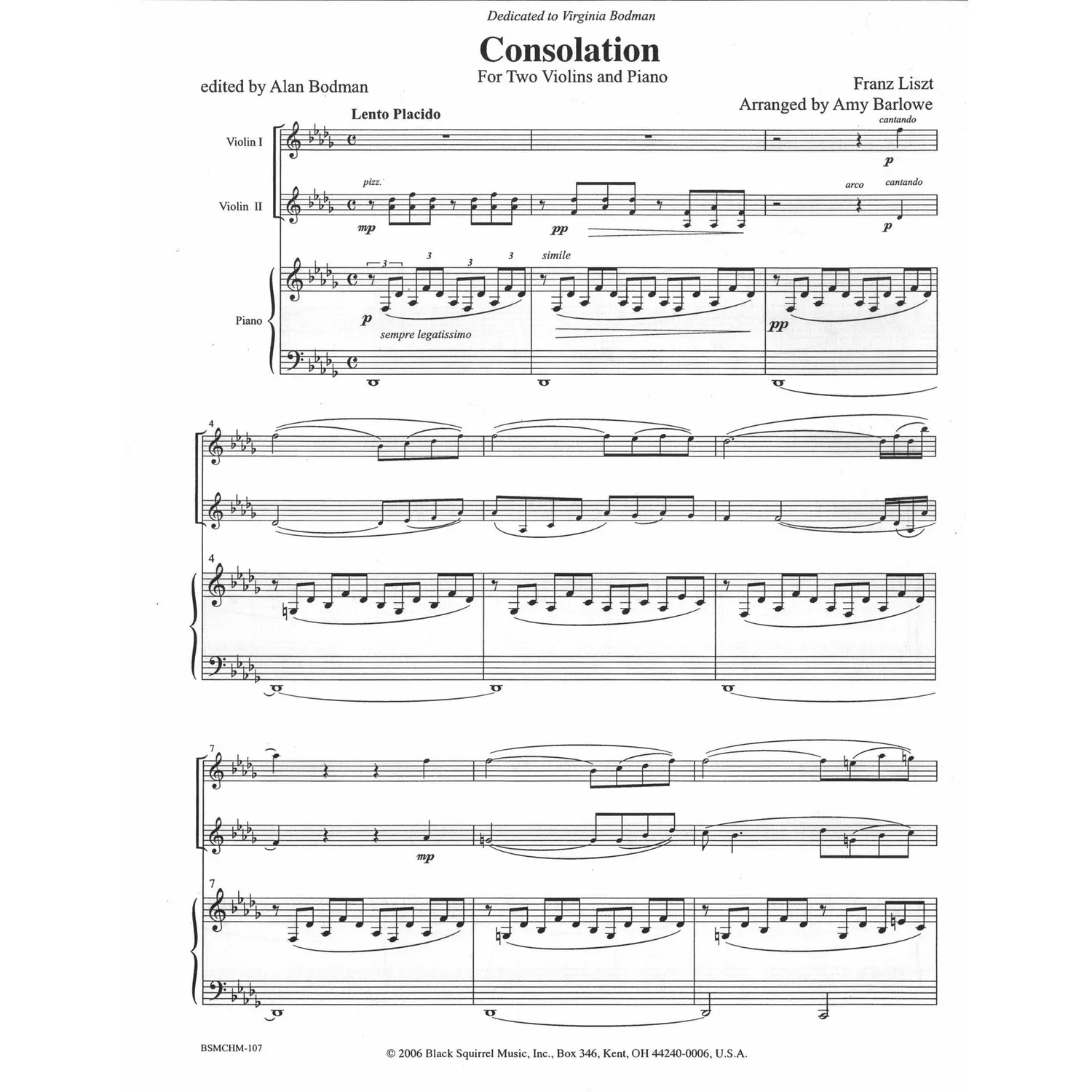 Black Squirrel Liszt Consolation Noten 2 Violinen Klavier