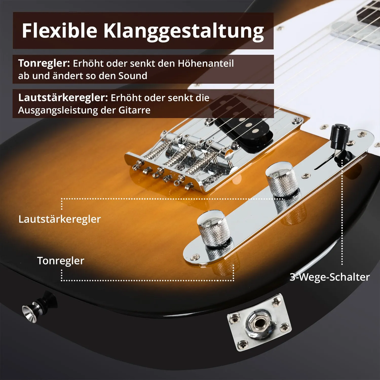 Rocktile Pro TL100-SB E-Gitarre Sunburst Set mit Zubehör