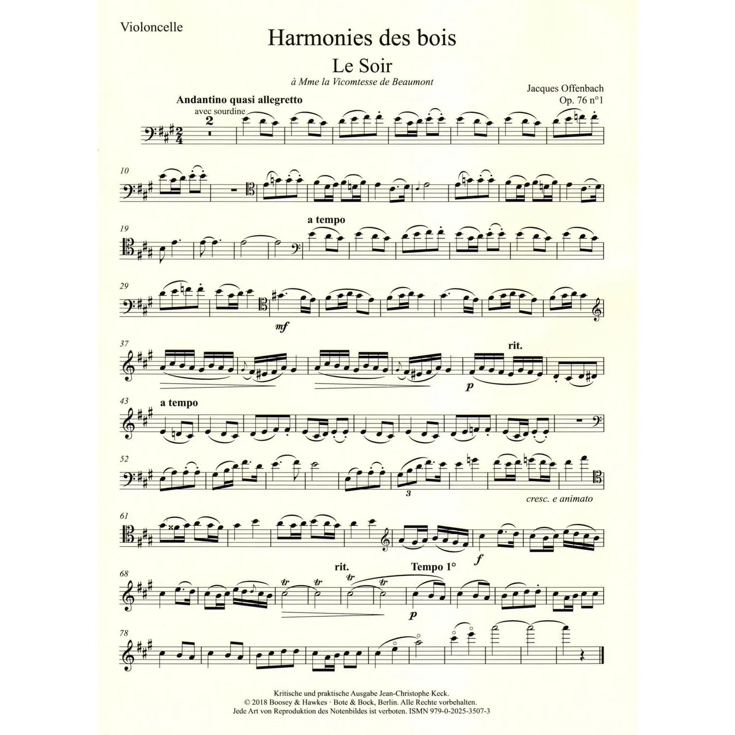 Offenbach Harmonies des bois Noten Cello Klavier Keck