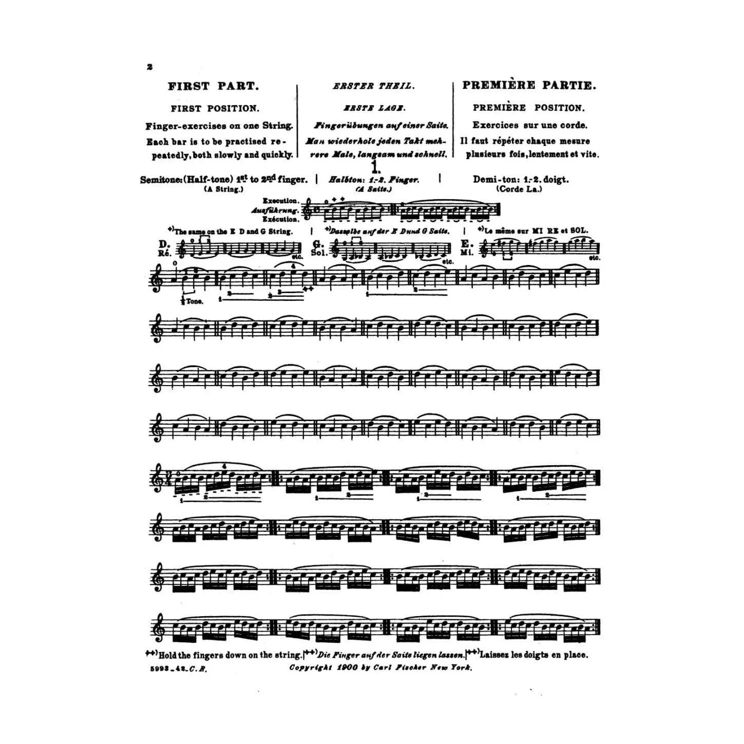 Sevcik Violintechnik Op. 1 Heft 1 Noten 1. Lage