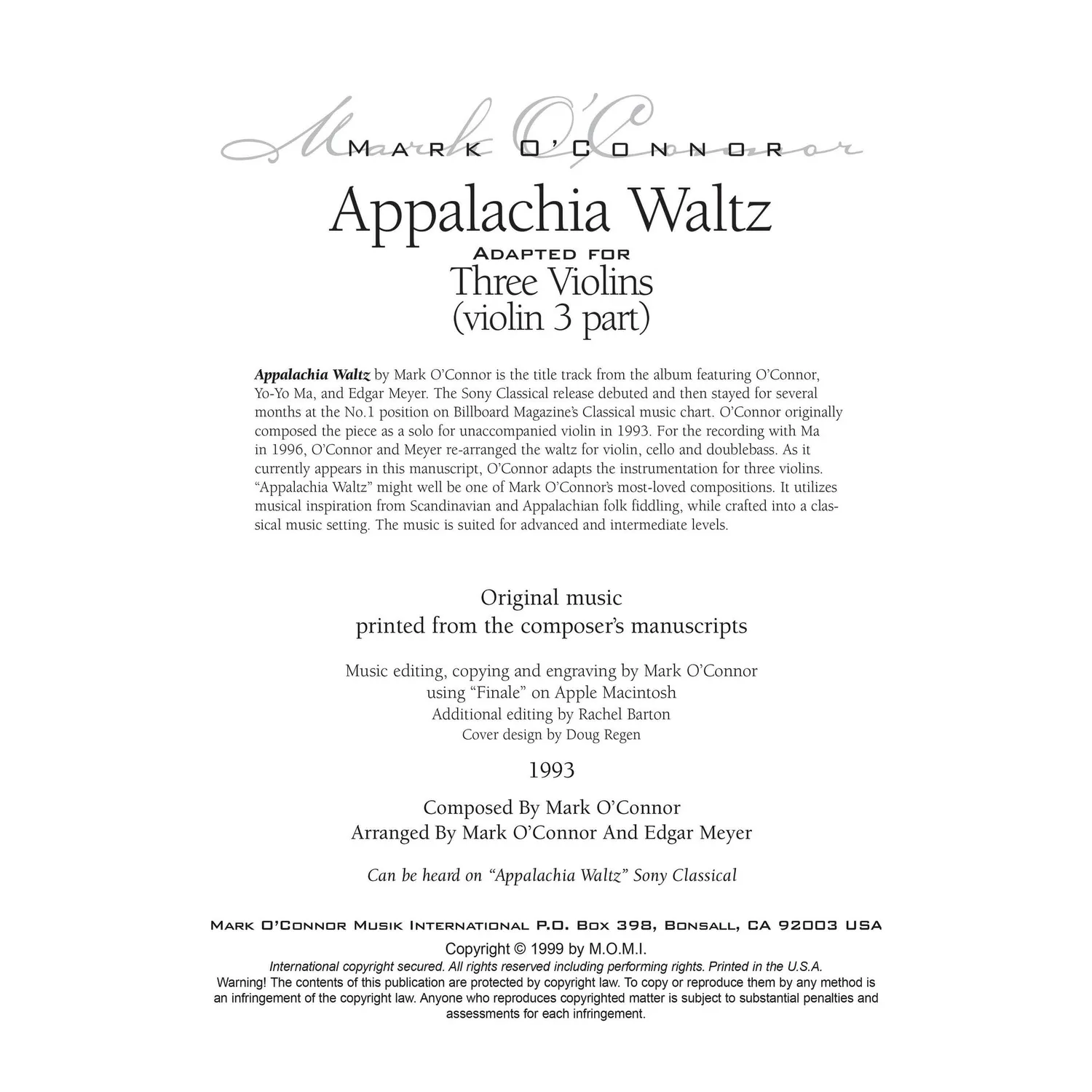 Mark O’Connor Appalachia Waltz Noten Violine 3 Download