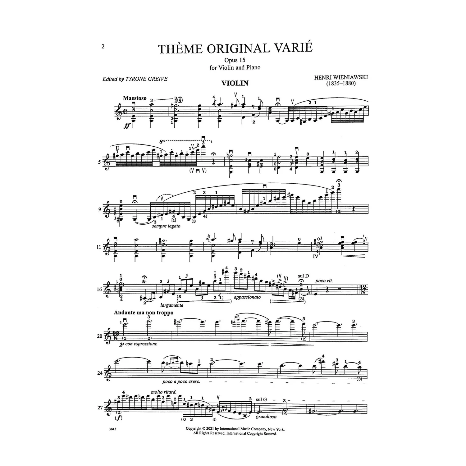 International Wieniawski Thème op.15 Violine Noten