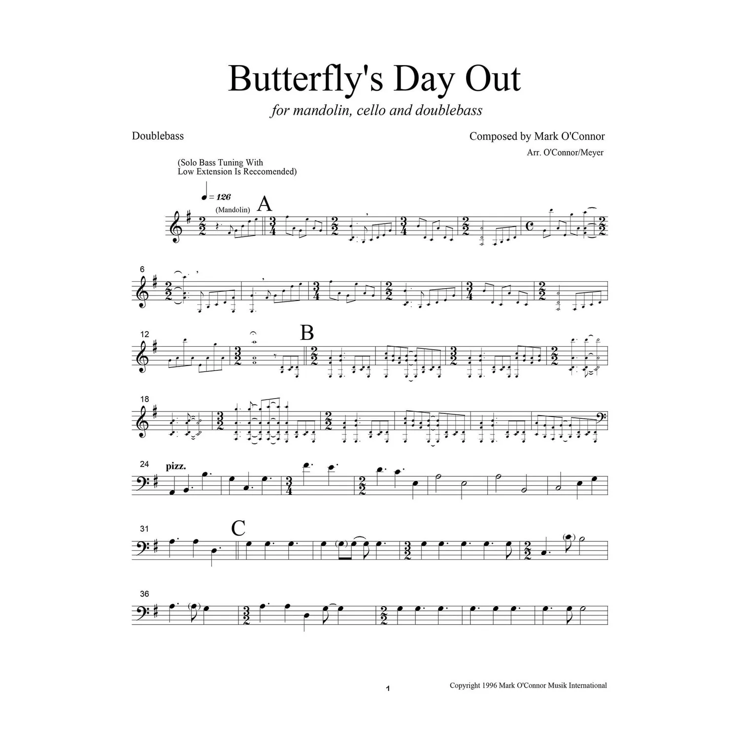 Shar Music O'Connor Butterfly's Day Out Noten Kontrabass Download