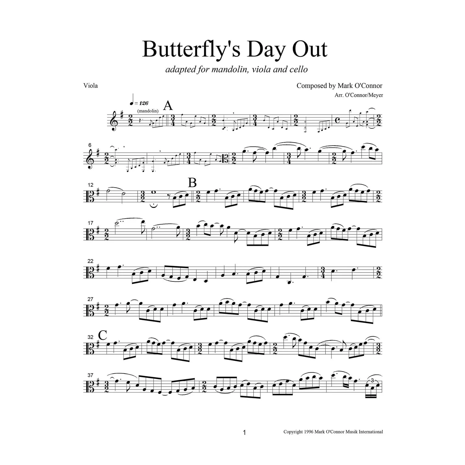 Shar Music O’Connor Butterfly’s Day Out Noten Viola Download