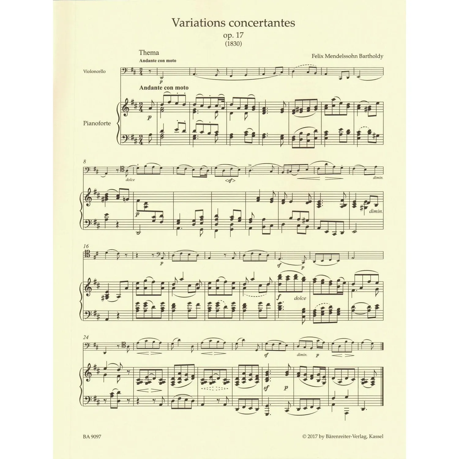 Mendelssohn Sämtliche Werke 2 Cello Klavier Urtext Barenreiter