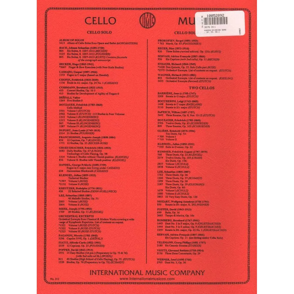 Shar Music Popper Spinning Song Op 55 Nr 1 Cello Noten