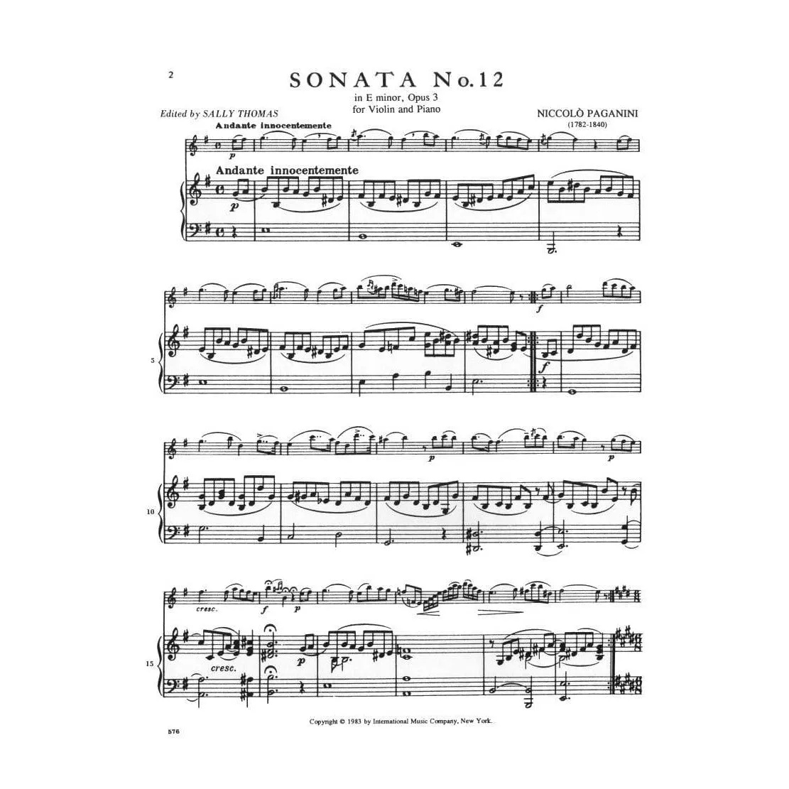 Shar Music Paganini Sonate Nr.12 e-moll Op.3 Noten Violine Klavier