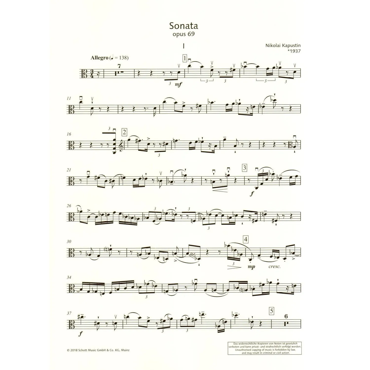 Kapustin Sonate op. 69 Noten Viola Klavier Schott