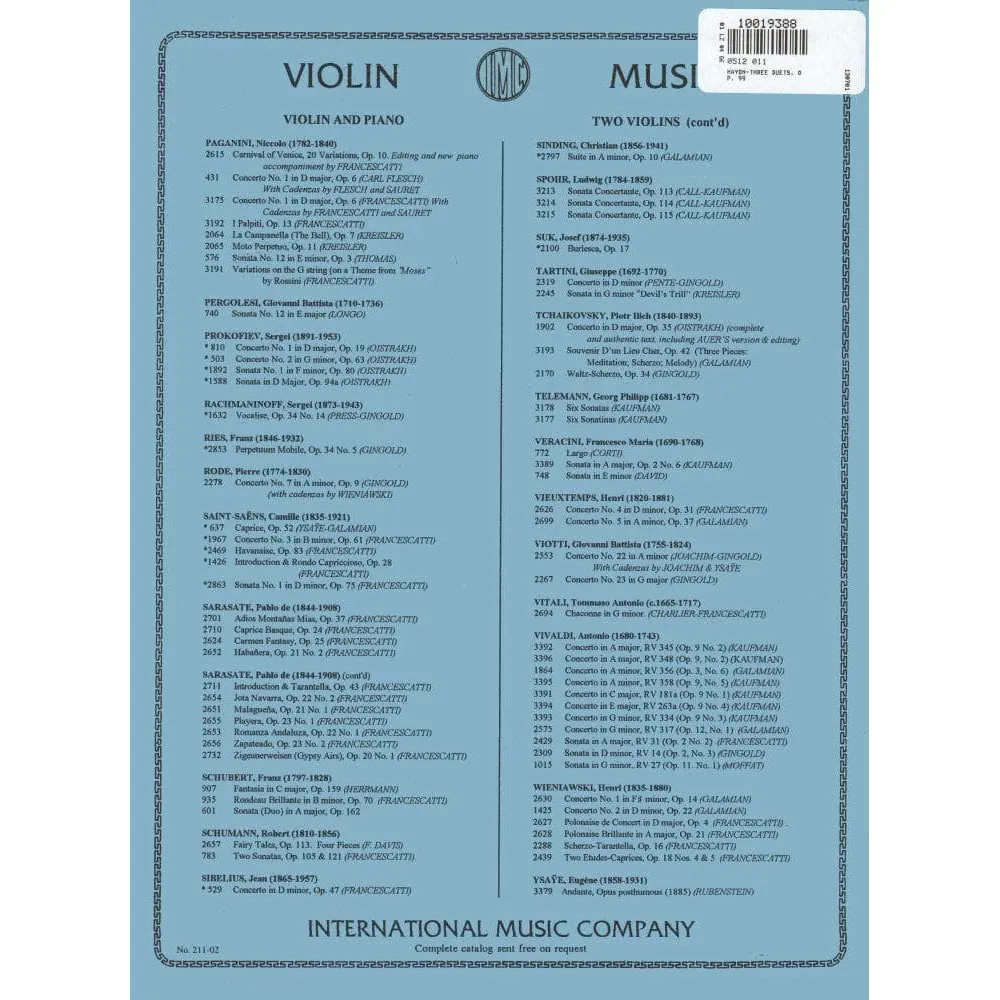 International Haydn Drei Duette Op.99 Noten 2 Violinen