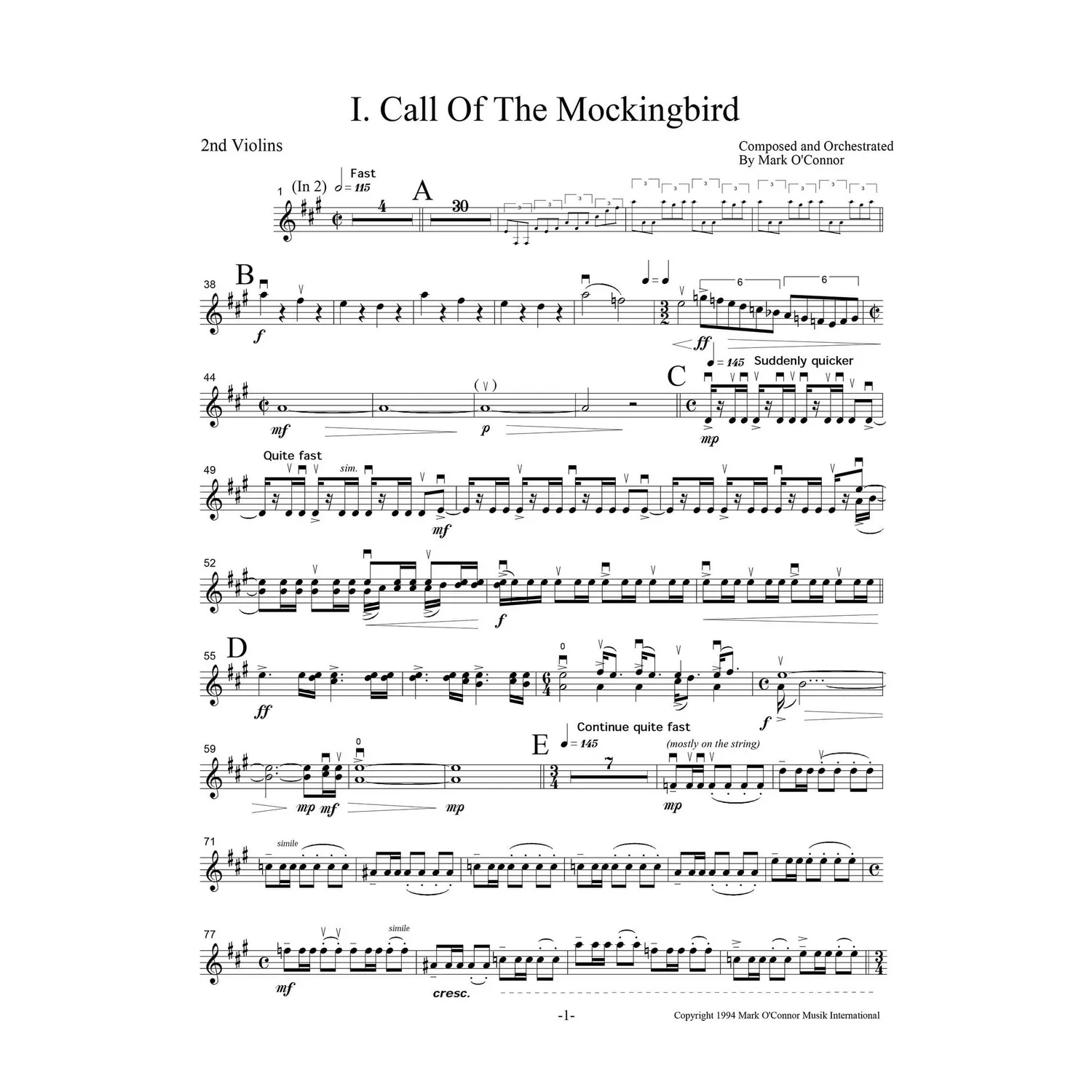 O'Connor Three Pieces Violine Orchester Streichstimmen Download