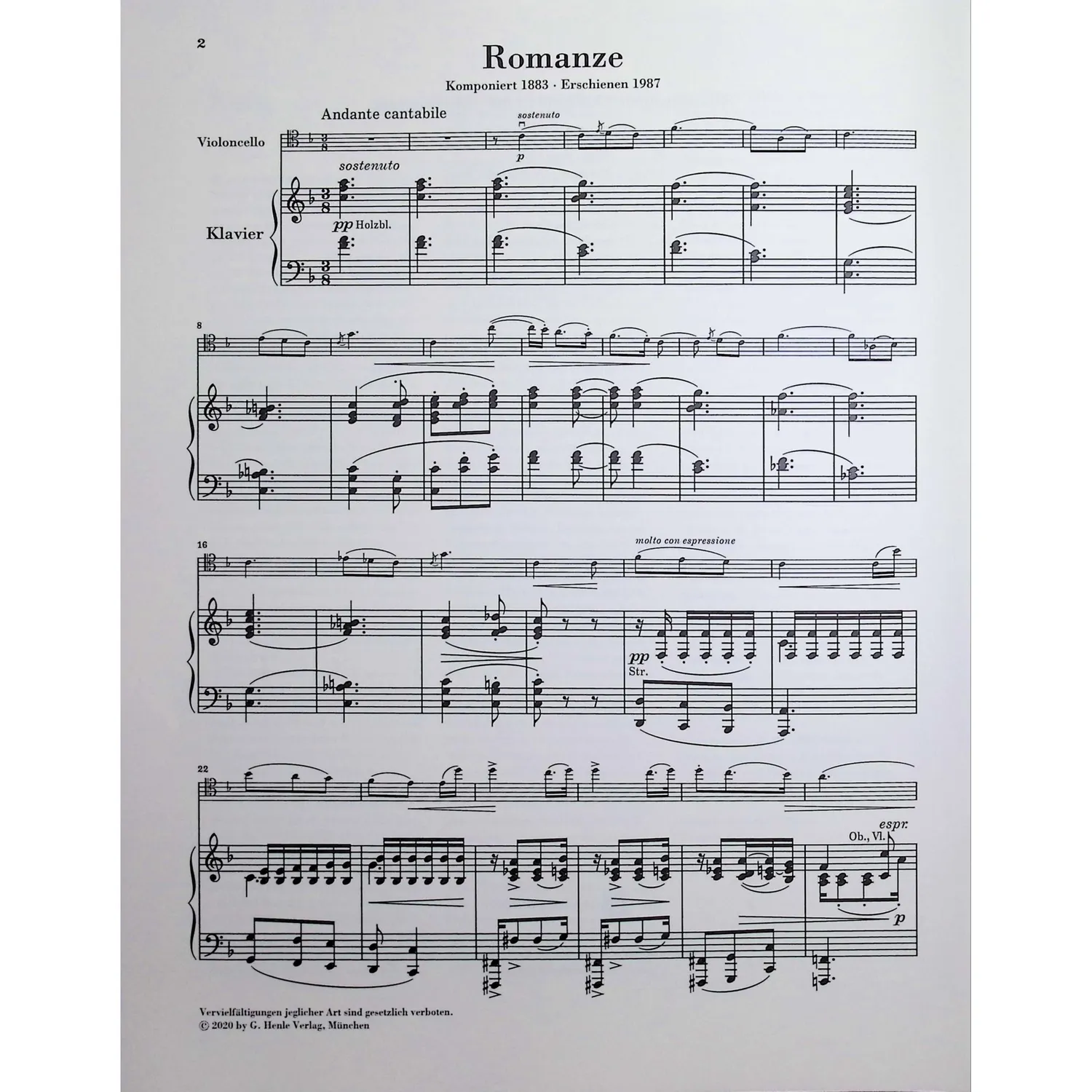 Henle Strauss Sonate F-Dur Op. 6 Noten Cello Klavier
