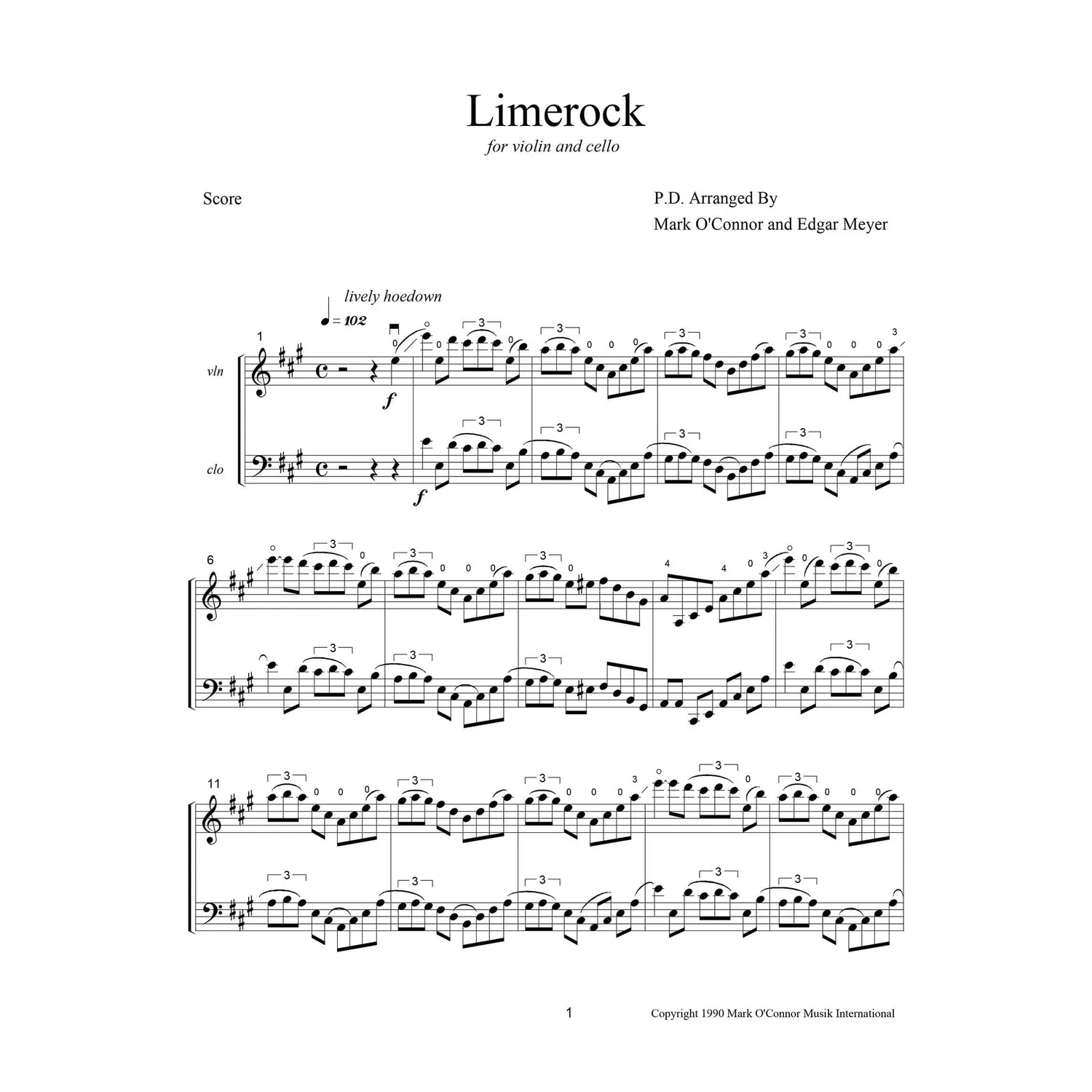 O'Connor Limerock Noten Violine Cello Partitur Download virtuos